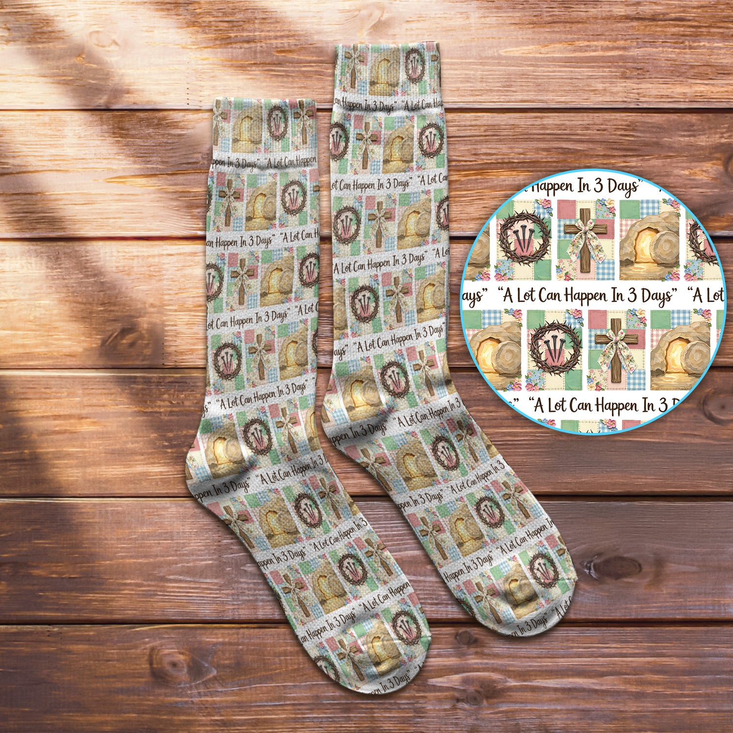 Christian Easter Cross Print Socks, Adult Socks for Men and Women