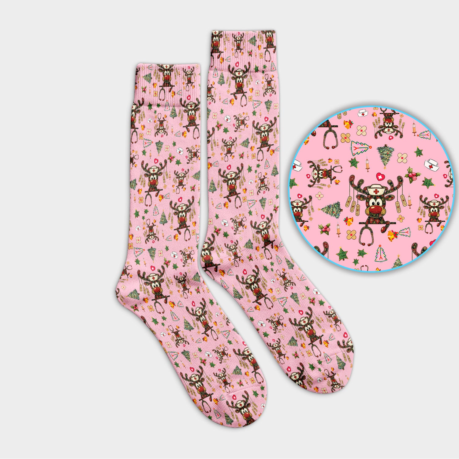 Reindeer Christmas Socks for Nurse Doctor - Funny Holiday Adult Socks for Men and Women - Breathable Fabrics Medical Uniform