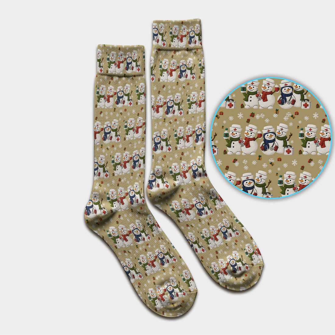 Cute Christmas Snowman Nurse Pattern Print Socks, Adult Socks for Men and Women