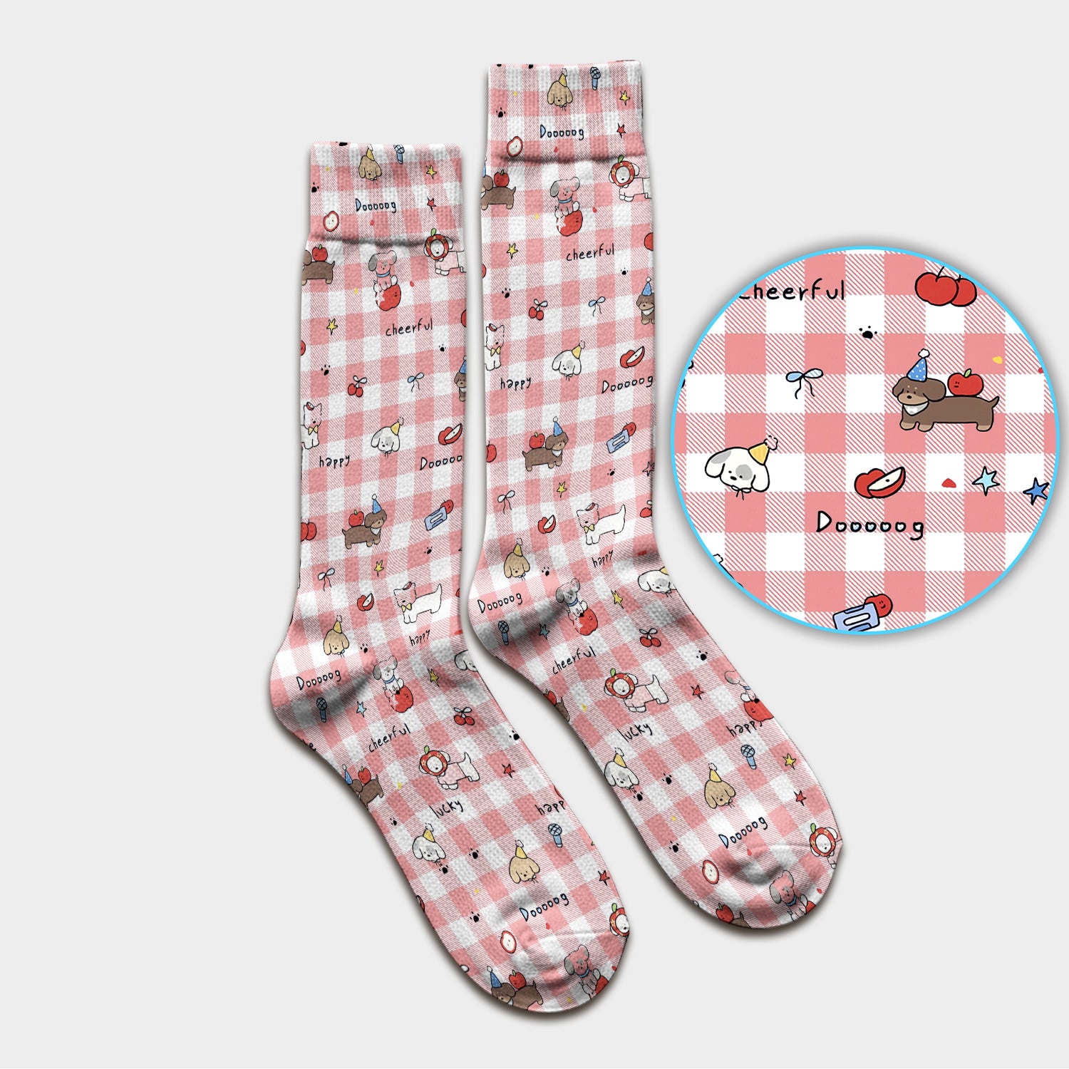 Cute Nurse Cartoon Puppy Apple Gingham Socks, Breathable Fabrics Medical Uniform