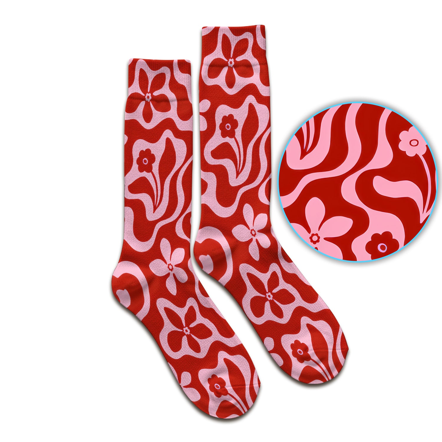 Retro Pink Floral Pattern, Groovy Medical Socks, Adult Socks for Men and Women