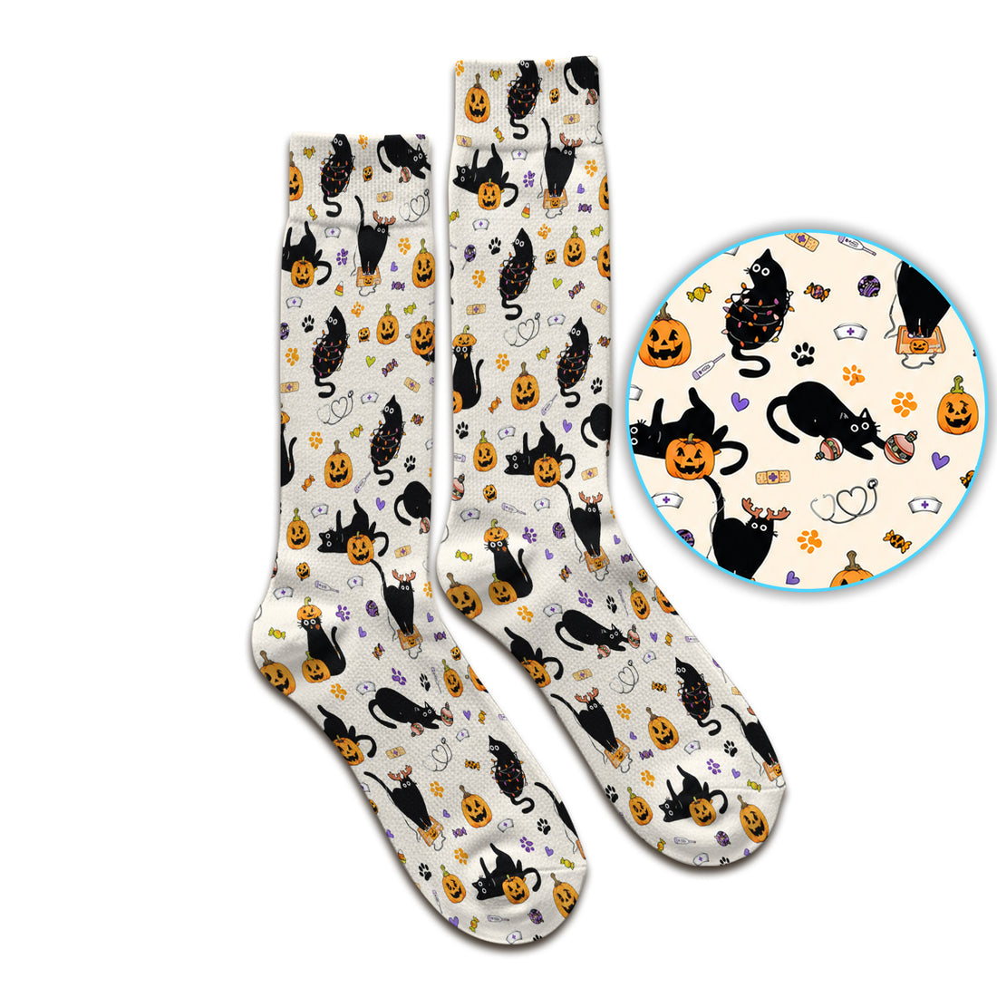 Pumpkin Black Cat Pattern Socks, Adult Socks for Men and Women