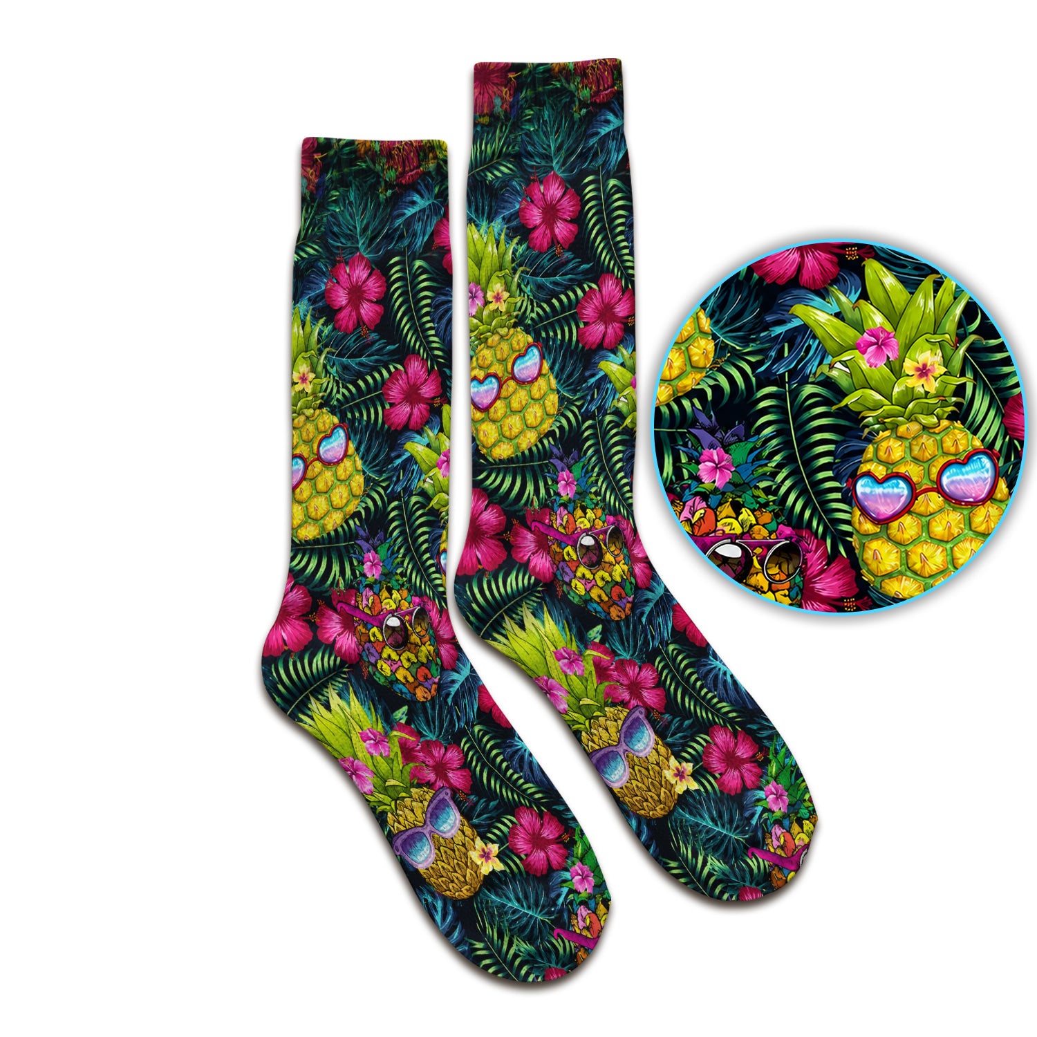Cute Tropical Pineapple Sunglasses Pattern Socks, Adult Socks for Men and Women