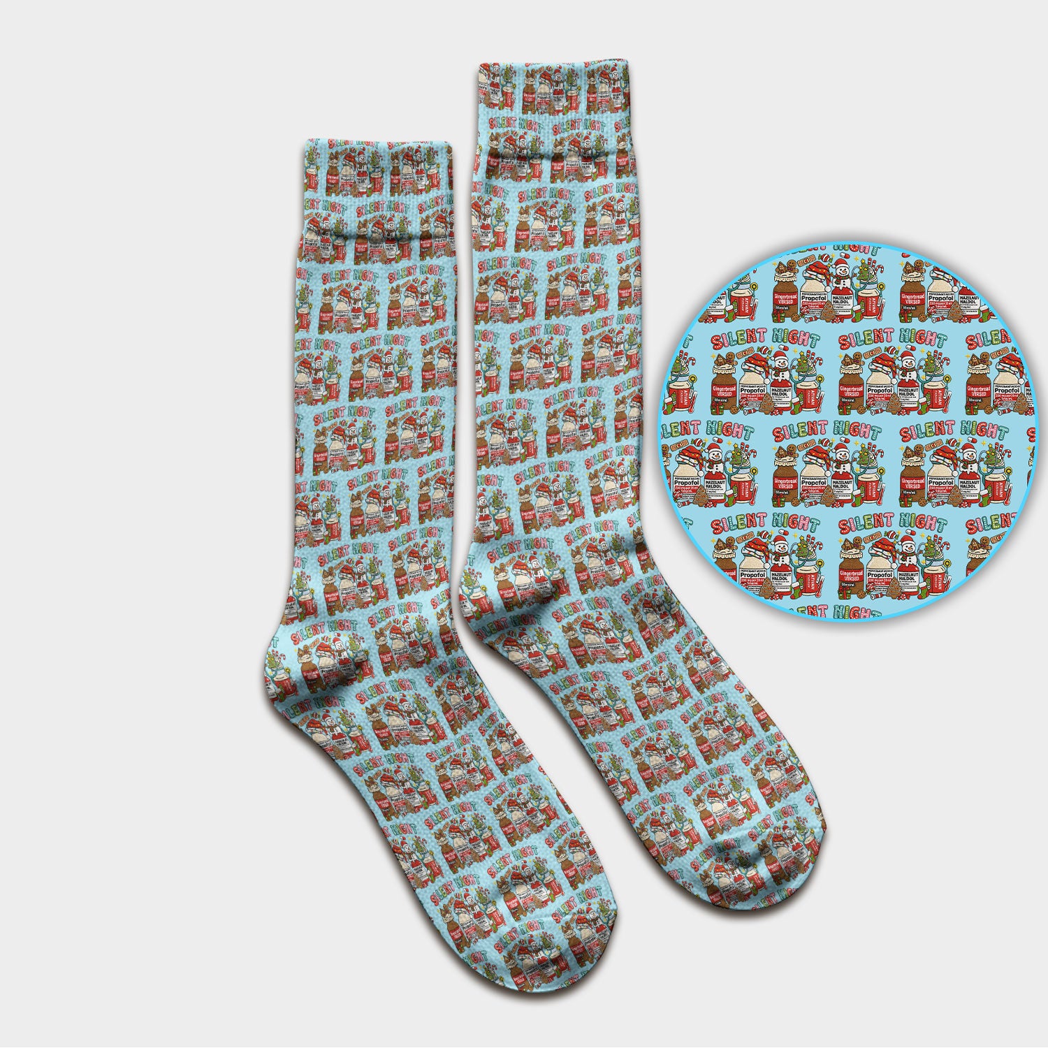 Silent Night Nurse Scrub Socks, Funny Christmas Medical Scrub Sock, Holiday Nursing Uniform