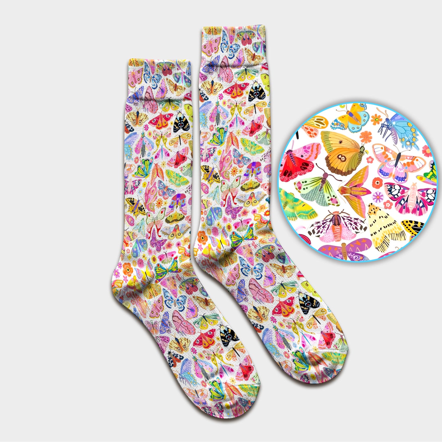 Cute Bright Butterfly Moth Floral Socks, Breathable Fabrics Medical Uniform