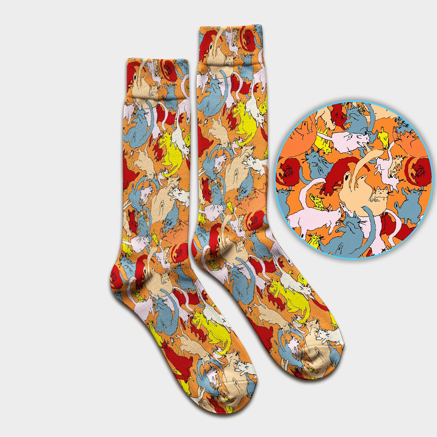 Colorful Cat Chaos Illustration Pattern Socks, Adult Socks for Men and Women
