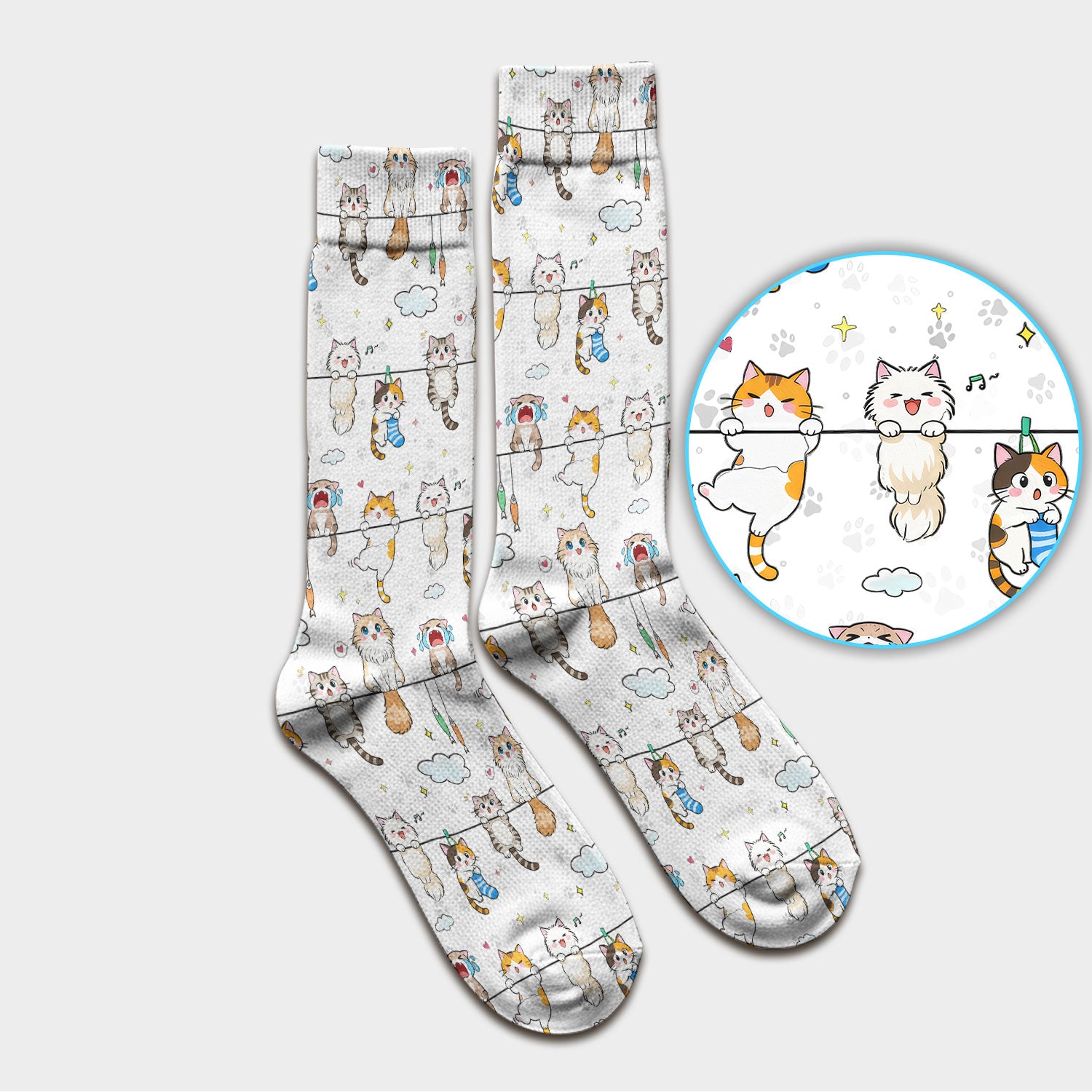 Funny Cats With Cute Expressions Pattern Socks, Adult Socks for Men and Women