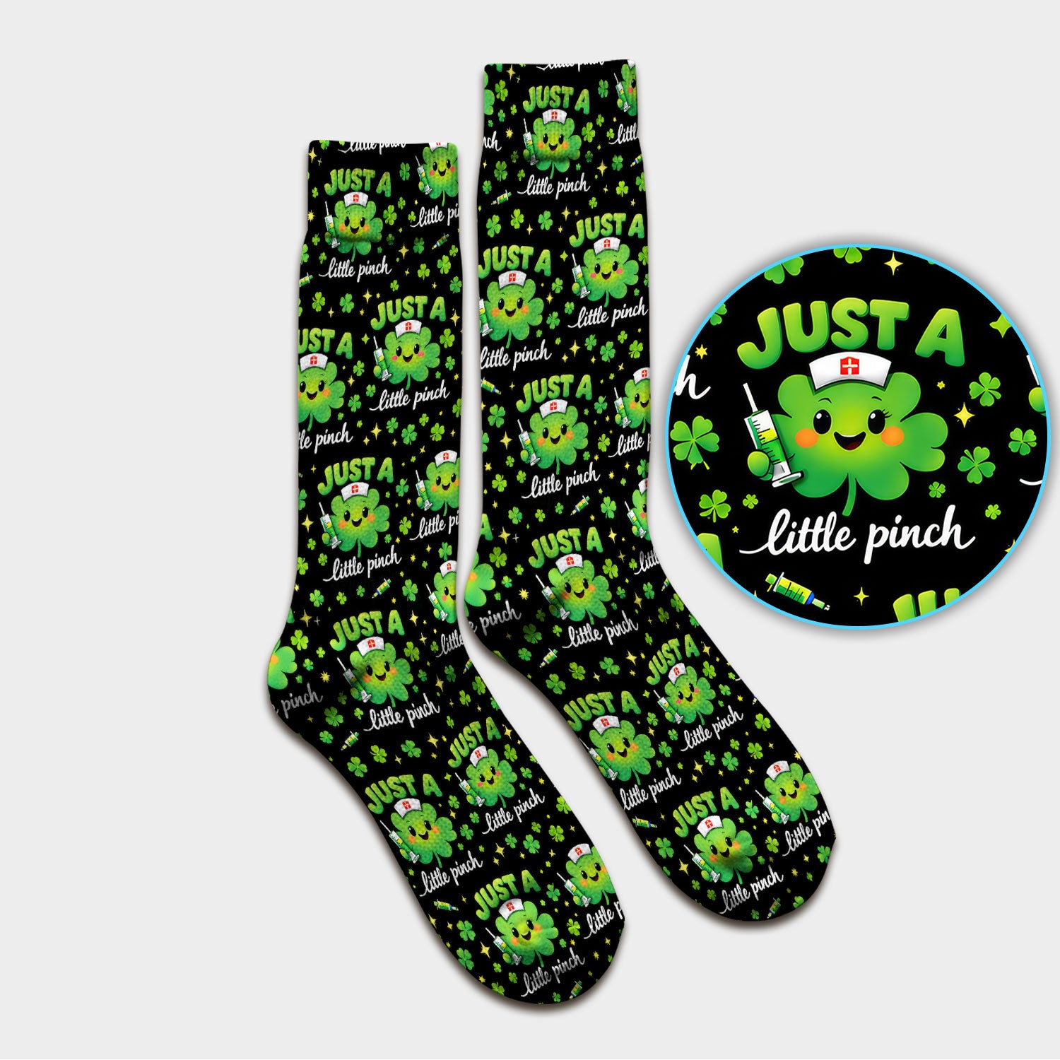 Shamrock Nurse Just A Little Pinch Print Socks, Socks for Nurse Doctor