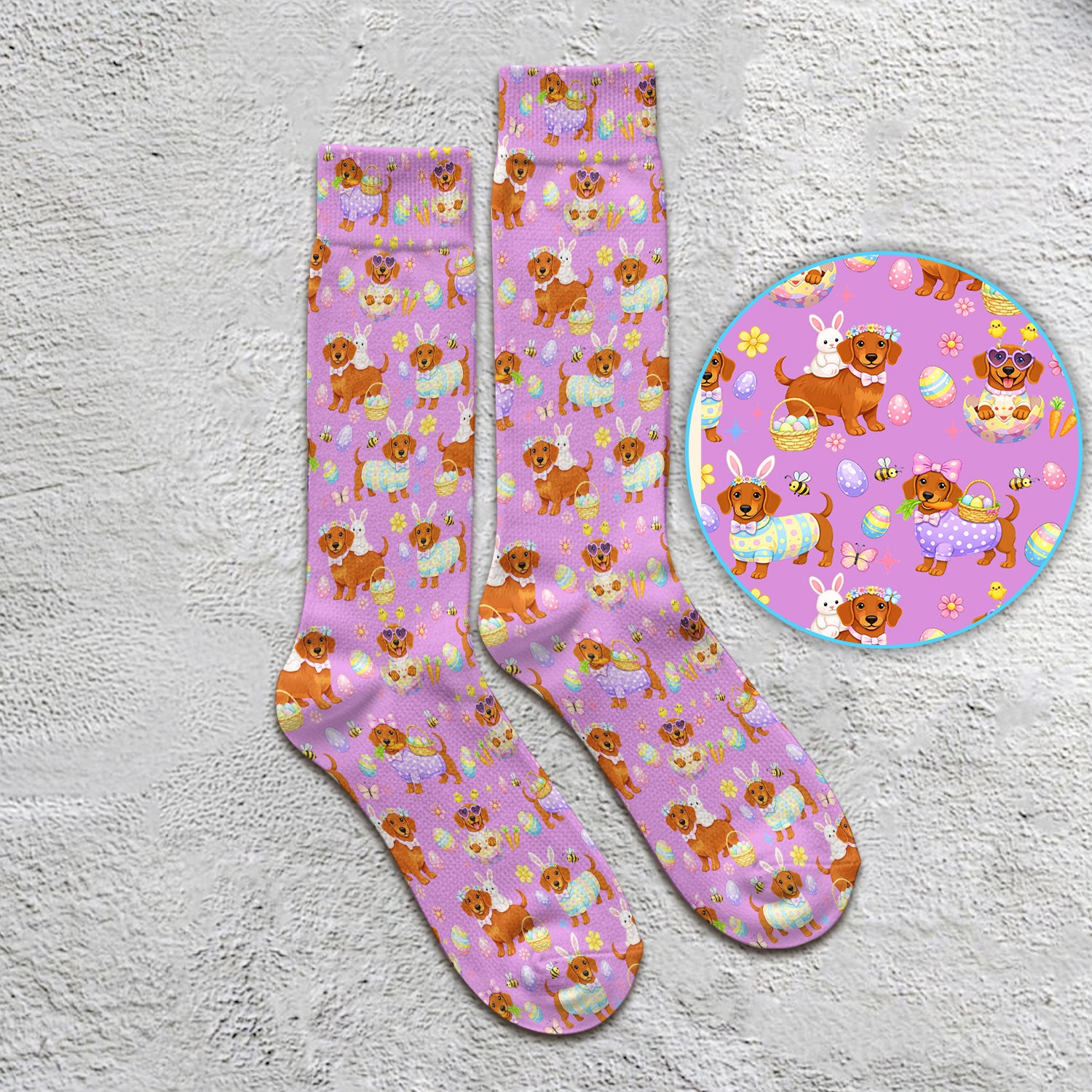 Cute Easter Dachshund Dog Pattern Socks, Adult Socks for Men and Women