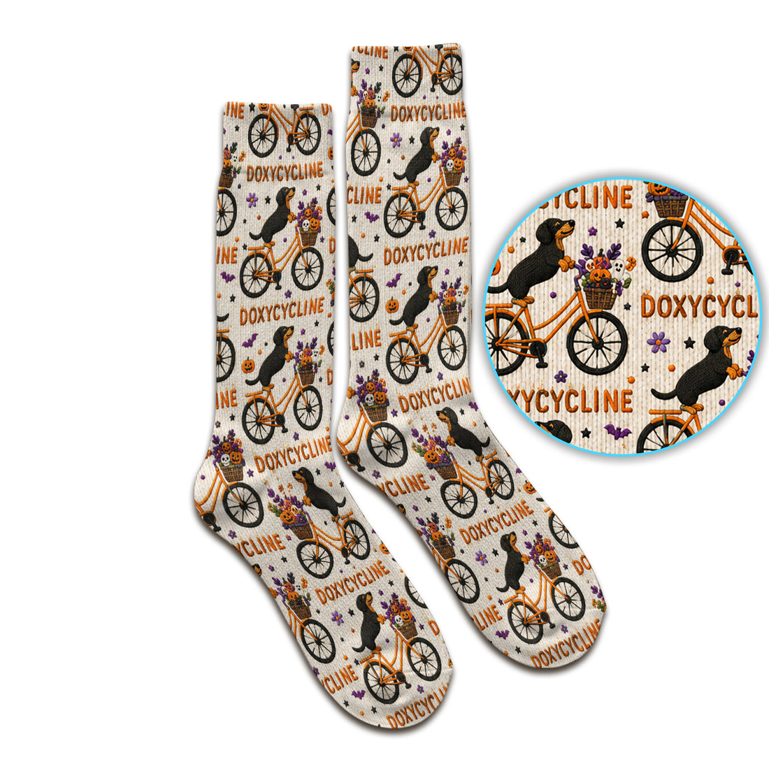 Halloween Dachshund with Doxycycline Bike Print Socks, Adult Socks for Men and Women
