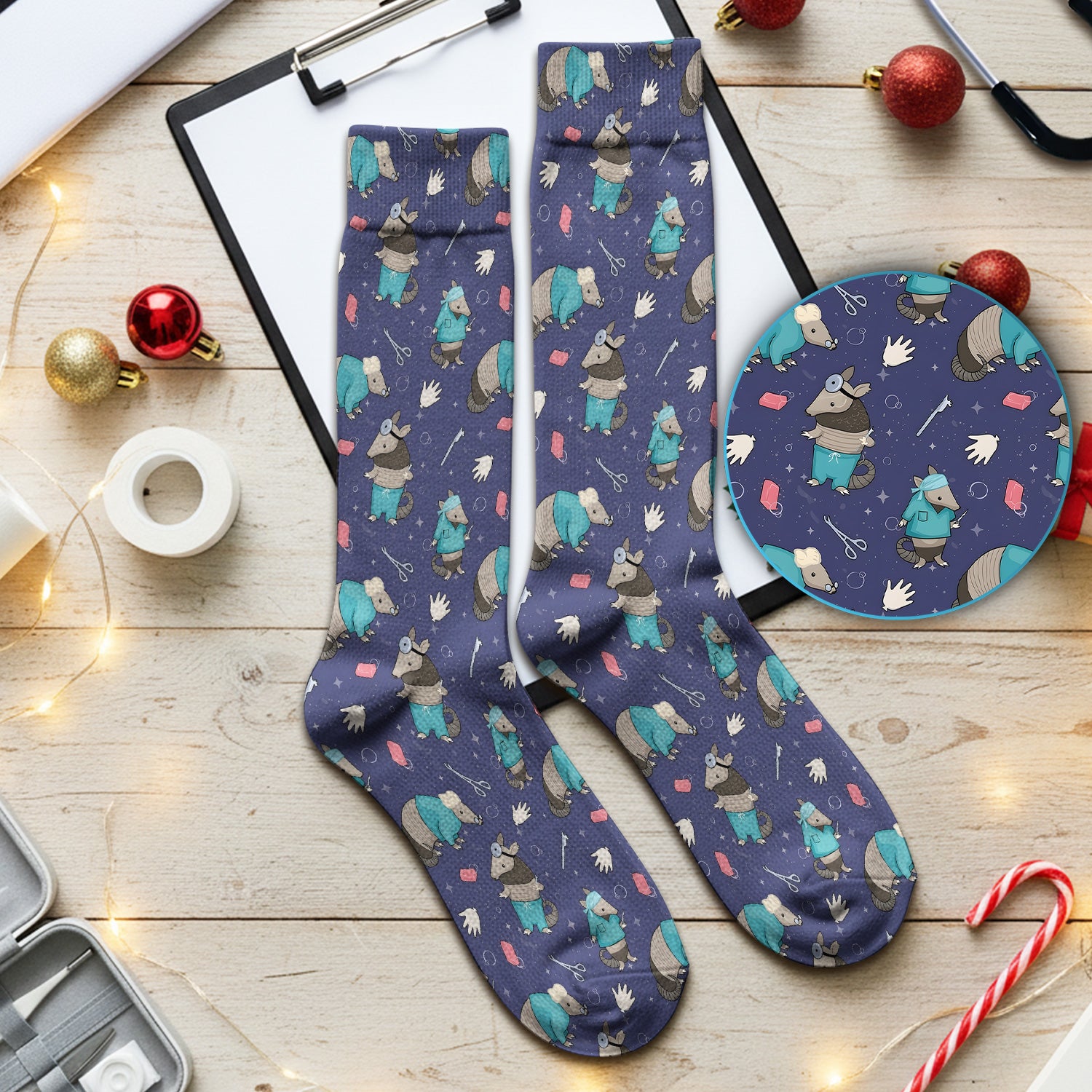 Armadillo Doctor Medical Tools Pattern Socks, Adult Socks for Men and Women