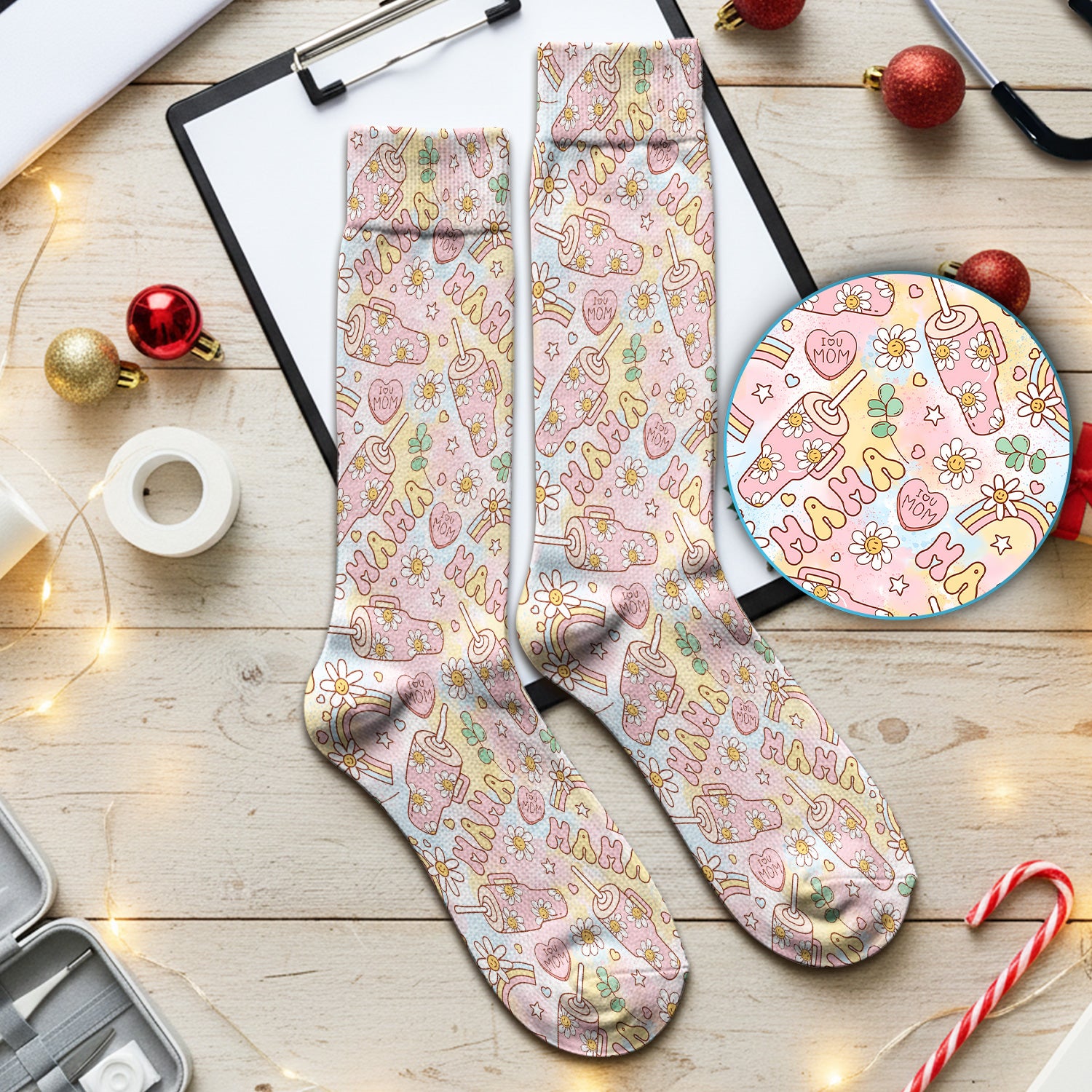 Sweet Nurse Mama Daisy Rainbow Pattern Socks, Adult Socks for Men and Women