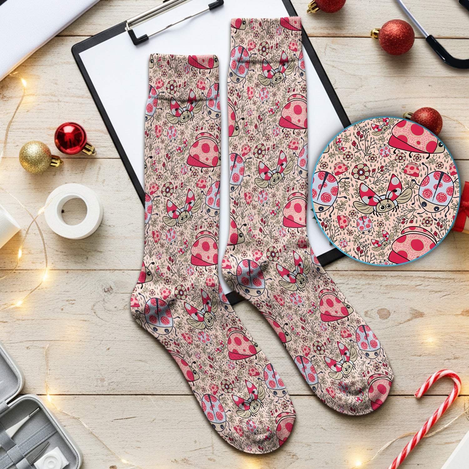 Cute Ladybug Rain Garden Pattern Socks, Socks for Nurse Doctor