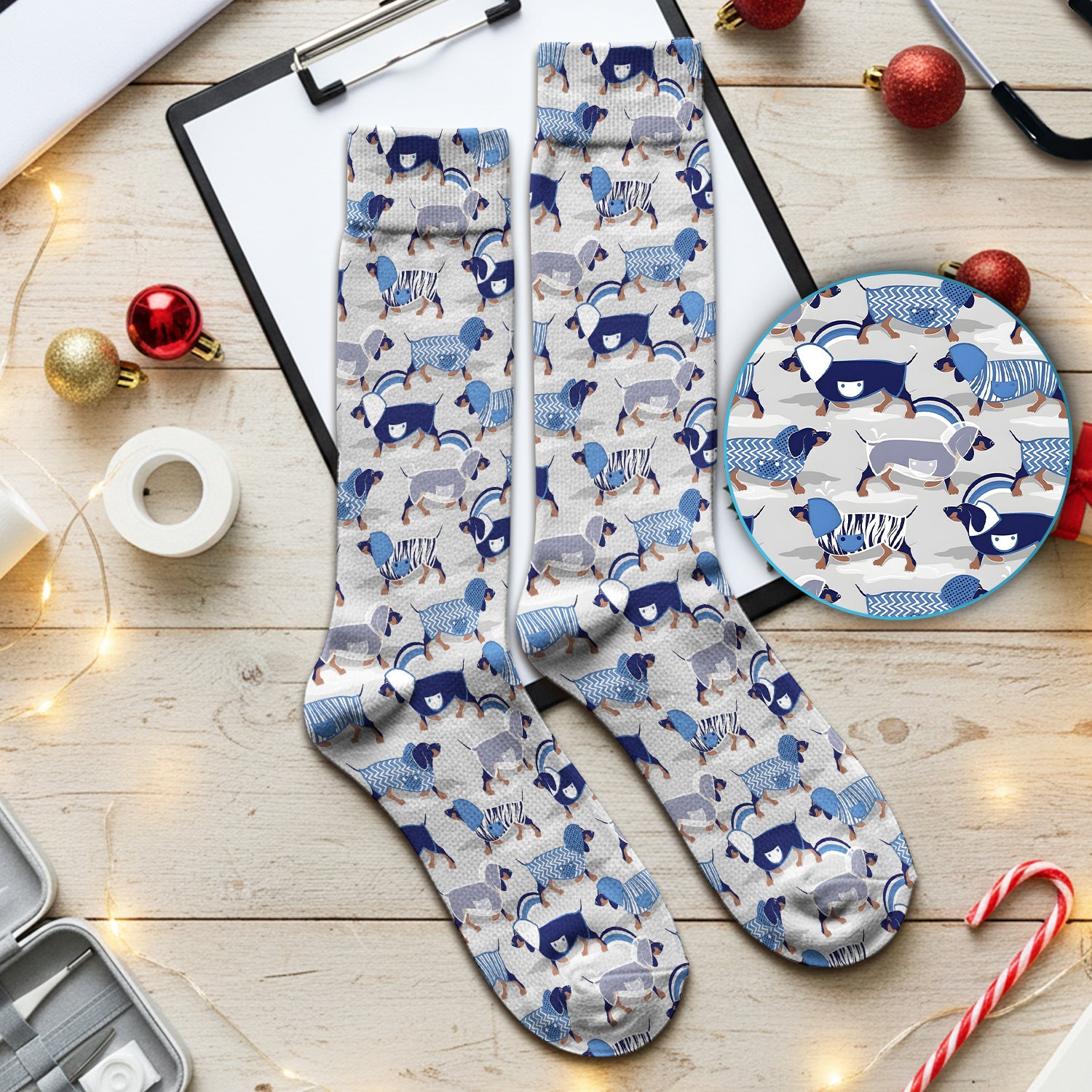 Cute Dachshund Raincoat Parade Pattern Socks, Adult Socks for Men and Women
