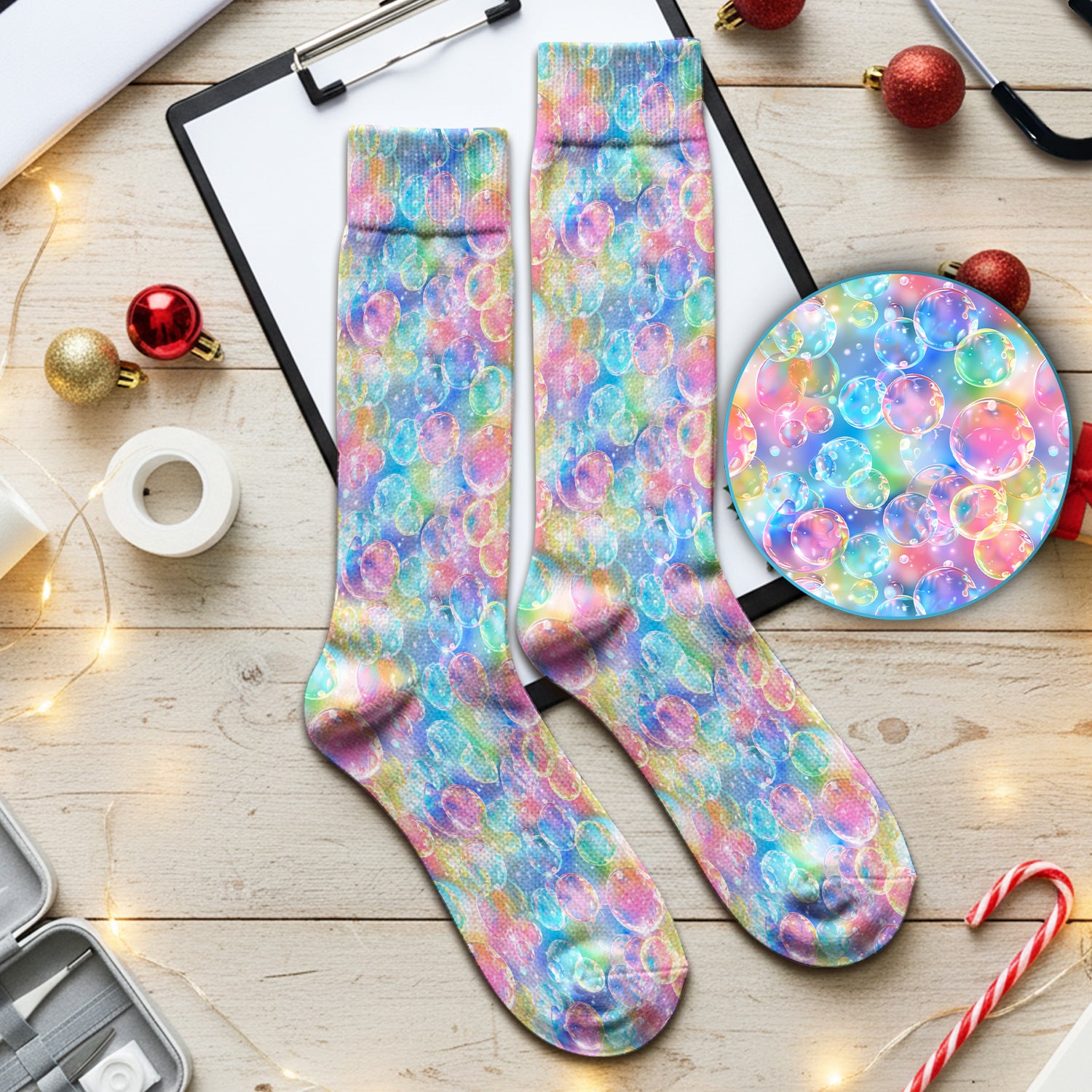 Colorful Floating Soap Bubble Pattern Socks, Adult Socks for Men and Women