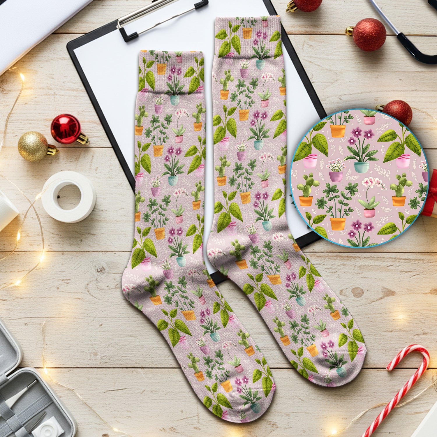 Potted Plant Orchid Cactus Pattern Socks, Adult Socks for Men and Women