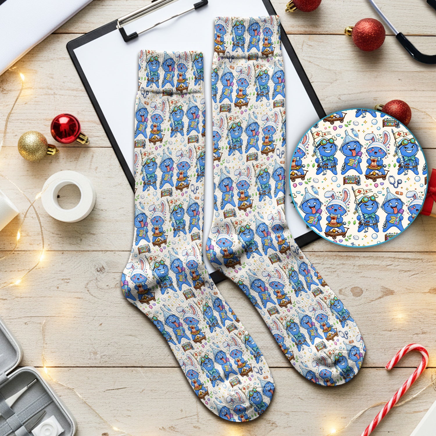 Cute Glove Doll Hospital Medical Cartoon Nurse Pattern Sock, Breathable Fabrics Medical Uniform