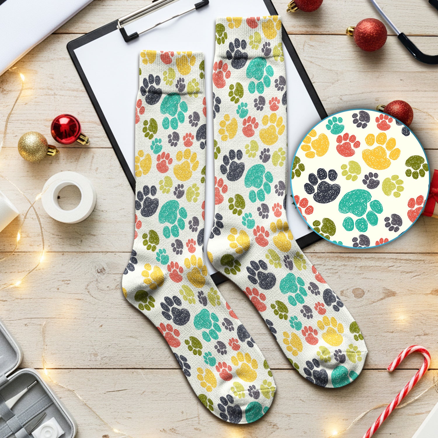 Colorful Paw Print Animal Pattern Medical Socks, Adult Socks for Men and Women
