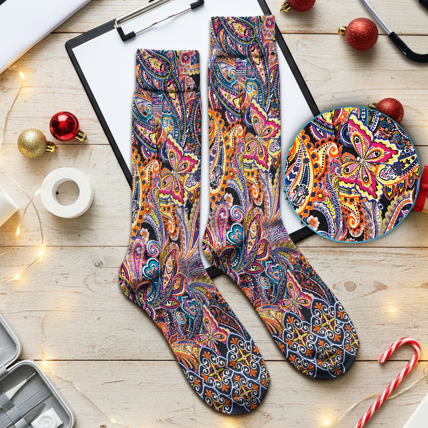 Colorful Bohemian Paisley Floral Pattern Socks, Adult Socks for Men and Women