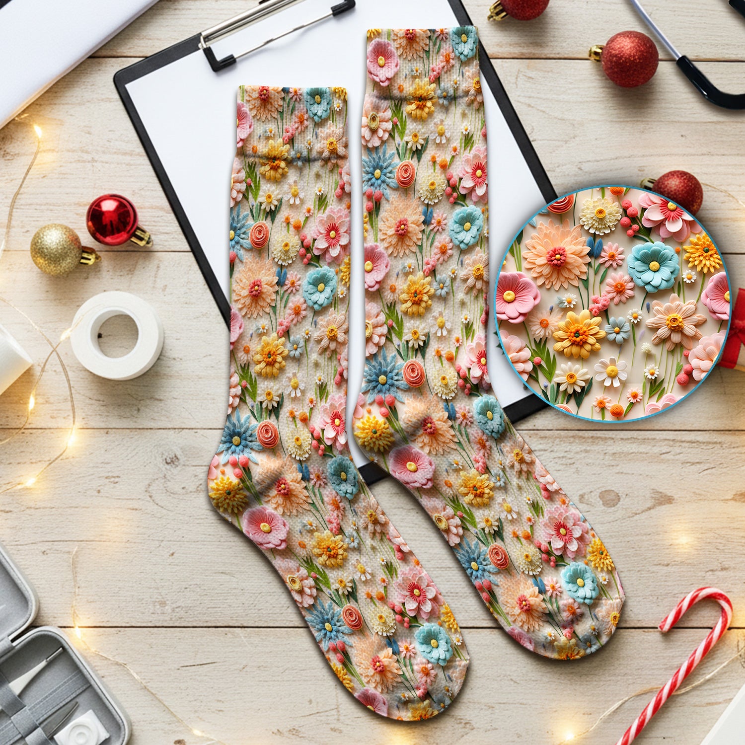 Colorful Blooming Wildflower Pattern Socks, Adult Socks for Men and Women