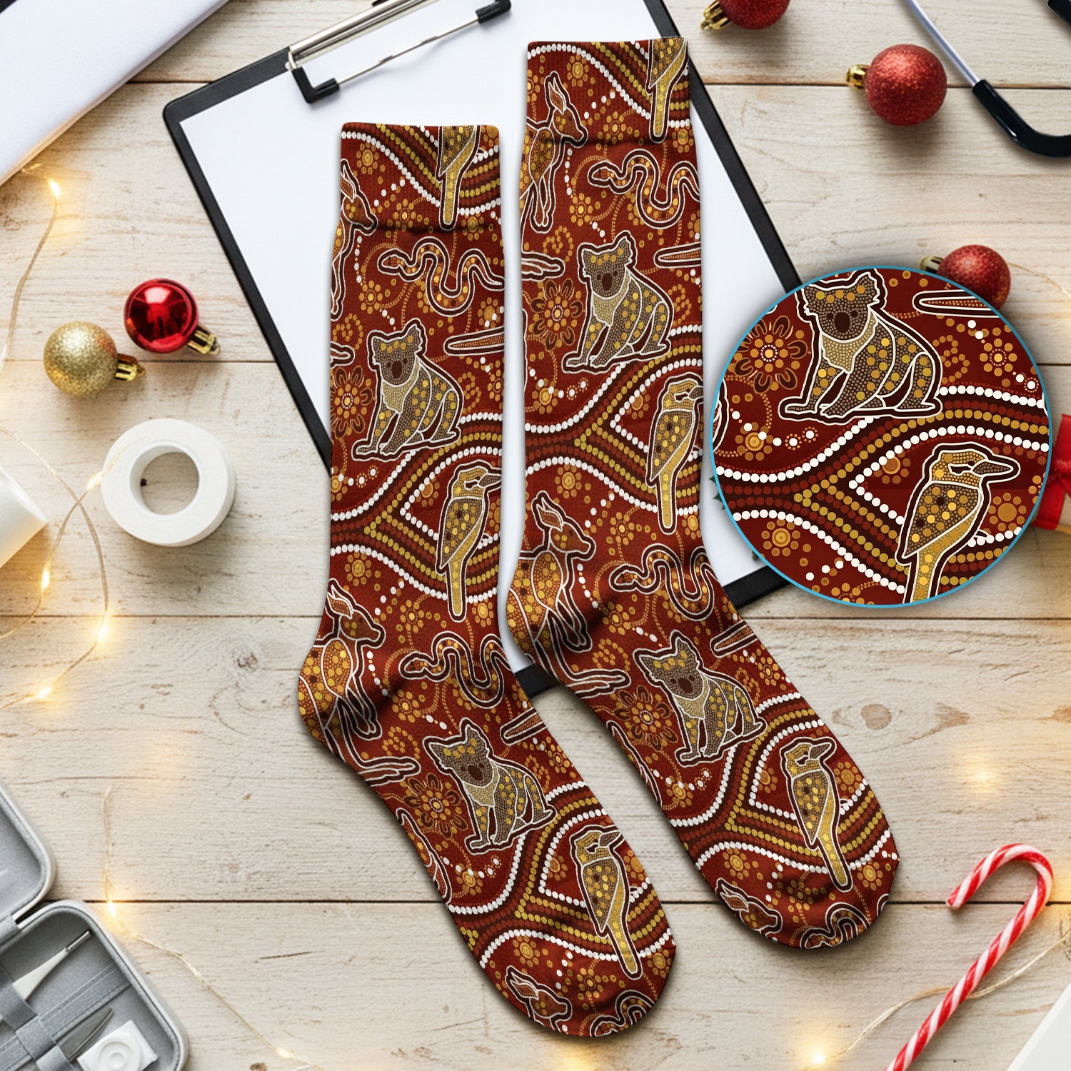 Australian Kangaroo Koala Aboriginal Art Pattern Socks, Adult Socks for Men and Wome