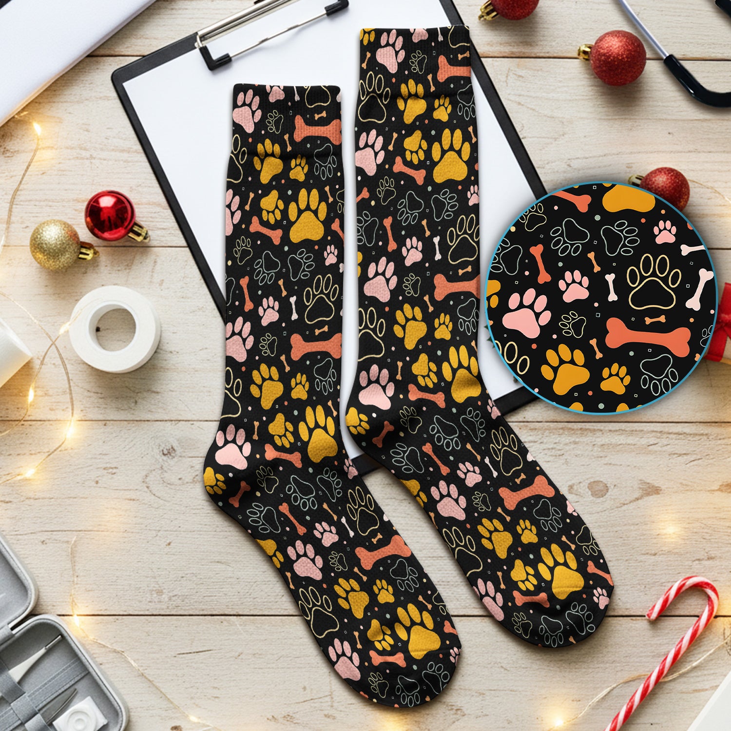 Cute Paw Print Dog Pattern Medical Socks, Adult Socks for Men and Women
