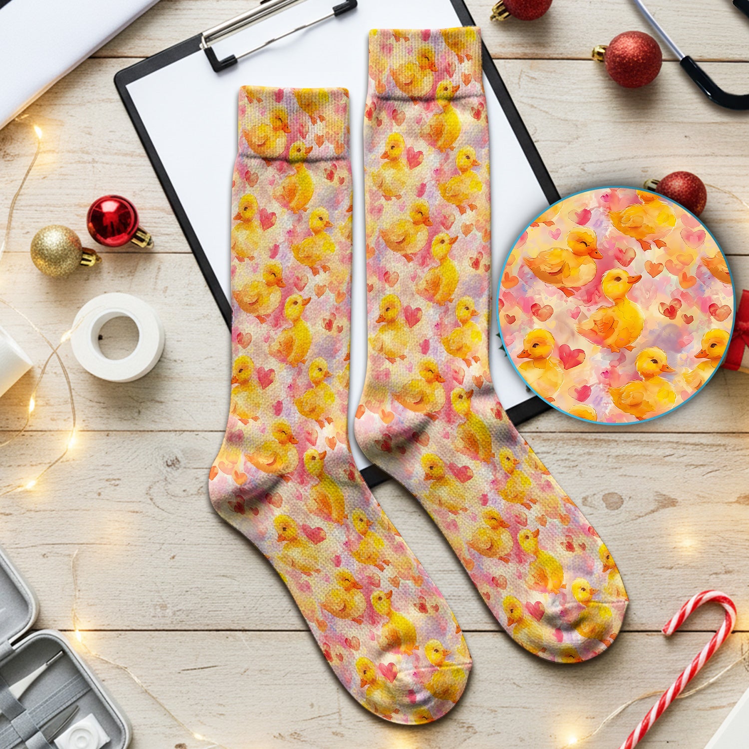 Cute Duck Heart Watercolor Pattern Socks, Adult Socks for Men and Women