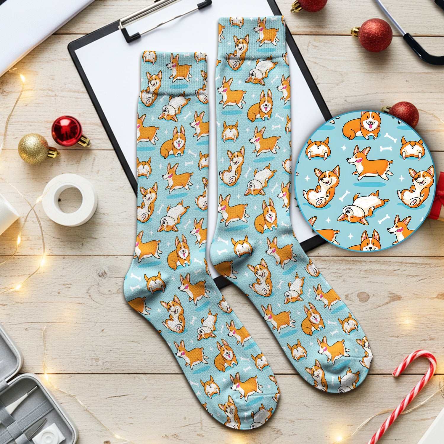 Corgi Dog Playing Rolling Bone Pattern Socks, Adult Socks for Men and Women