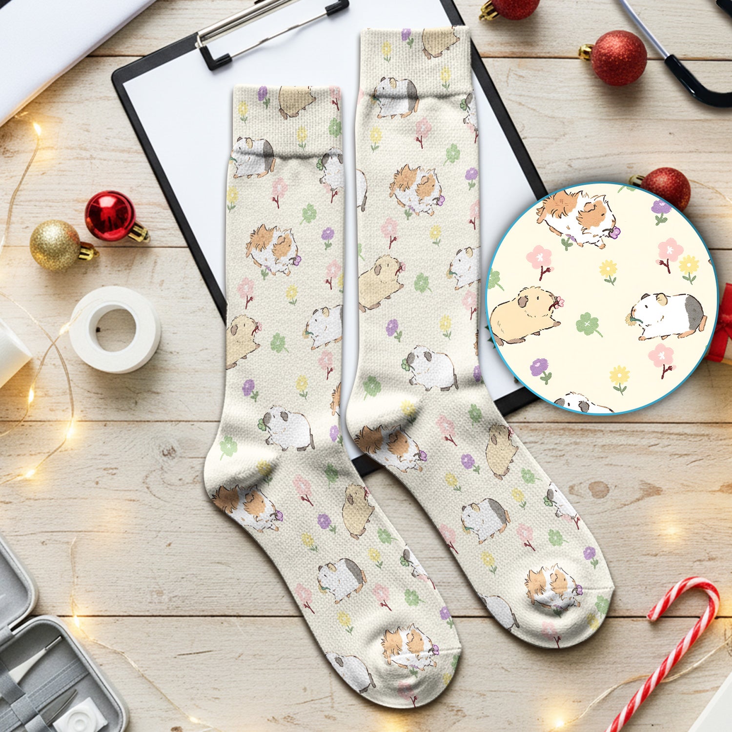 Cozy Guinea Pig Floral Doodle Pattern Socks, Breathable Fabrics Medical Uniform