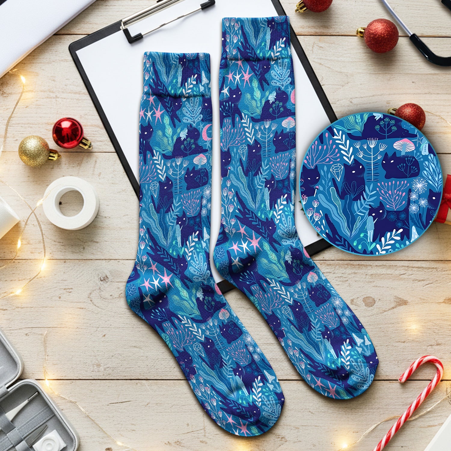 Adorable Celestial Cat Moon Star Pattern Socks, Socks for Nurse Doctor