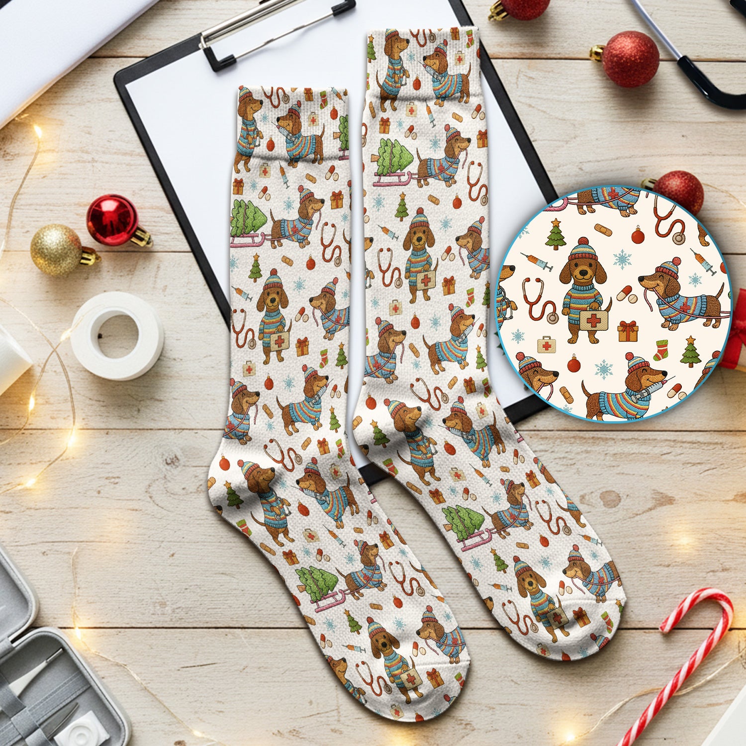 Dachshund Dog Scrub Socks For Nurse, Funny Wiener Dog Lover Gift, Cute Dog 3D Knit Pattern Sock