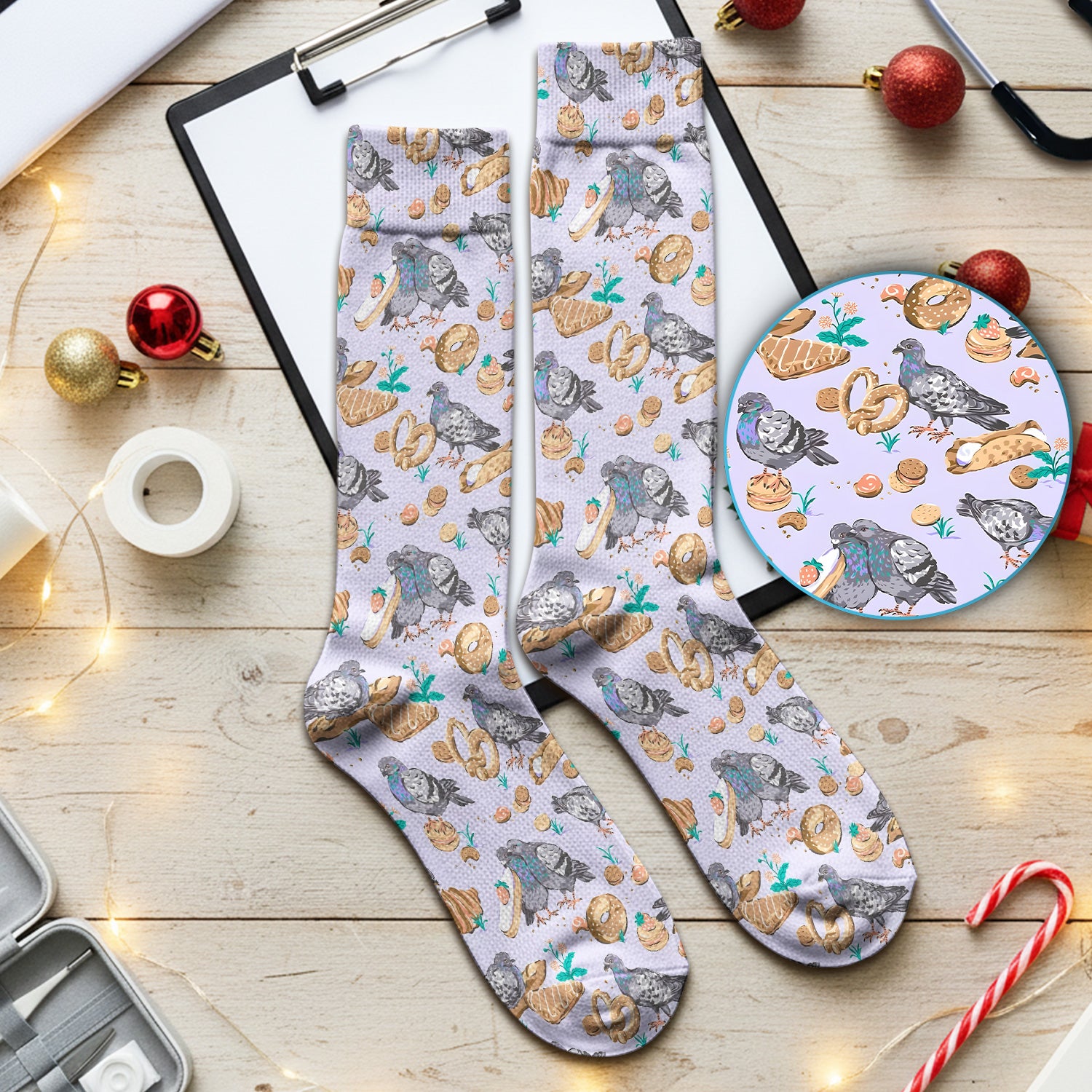 Funny Pigeon Bread Snack Nurse Pattern Nurse Socks, Socks for Nurse Doctor