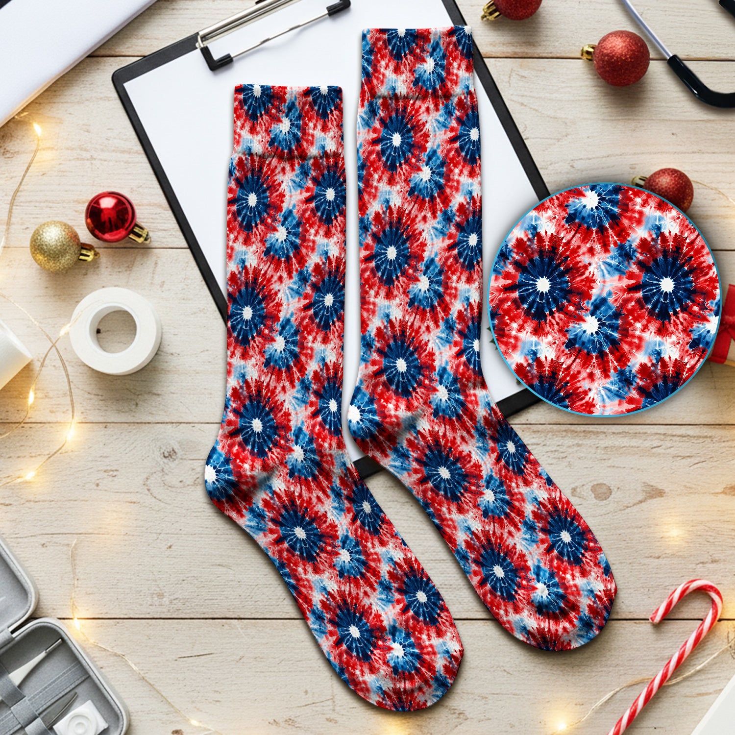 Festive Nurse Tie Dye Firework Burst Pattern Socks, Adult Socks for Men and Women