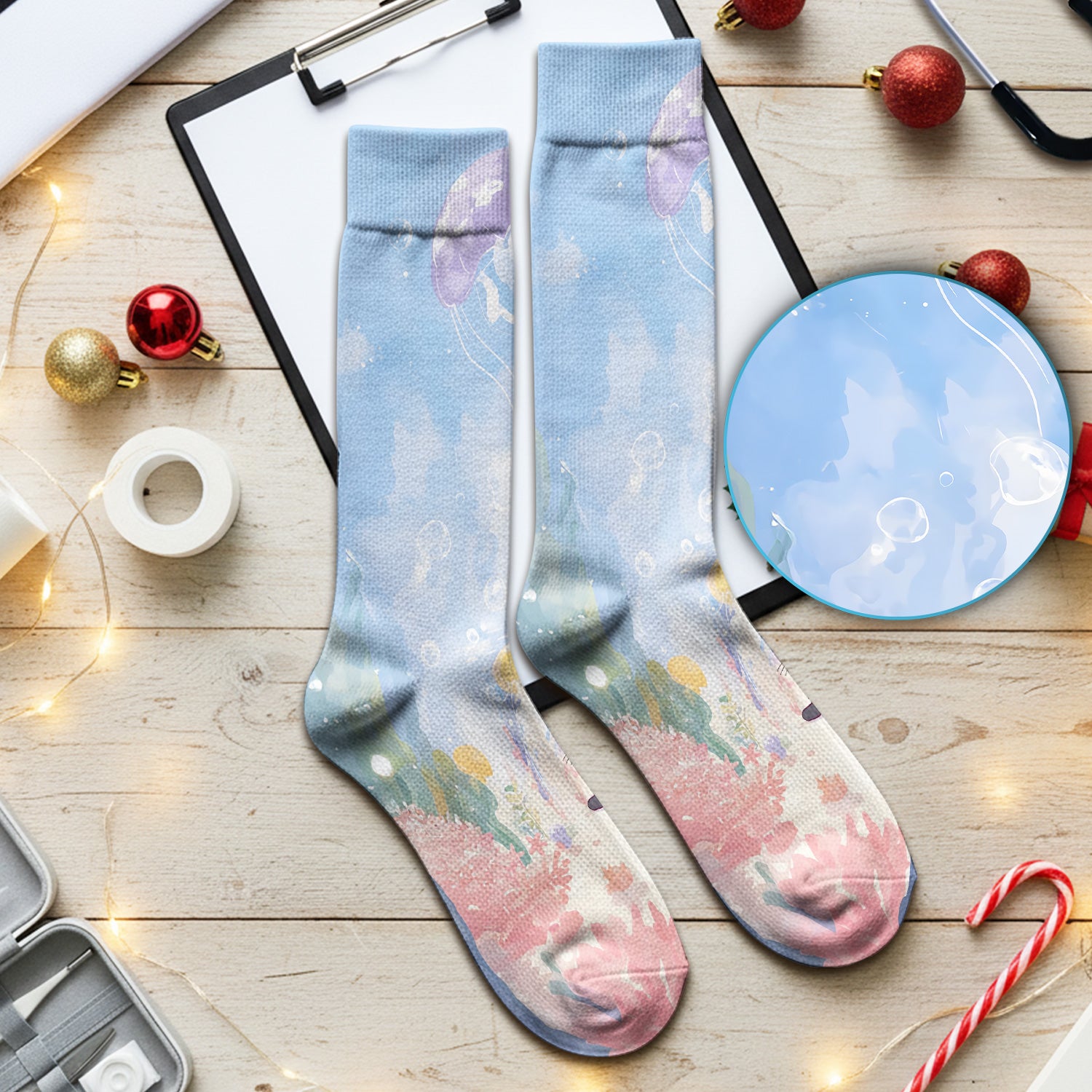Cute Underwater Black Cat Jellyfish Pattern Print Socks, Adult Socks for Men and Women