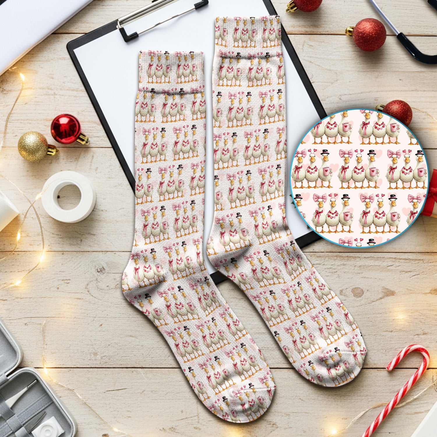 Charming Valentine Goose Heart Pink Design Socks, Breathable Fabrics Medical Uniform