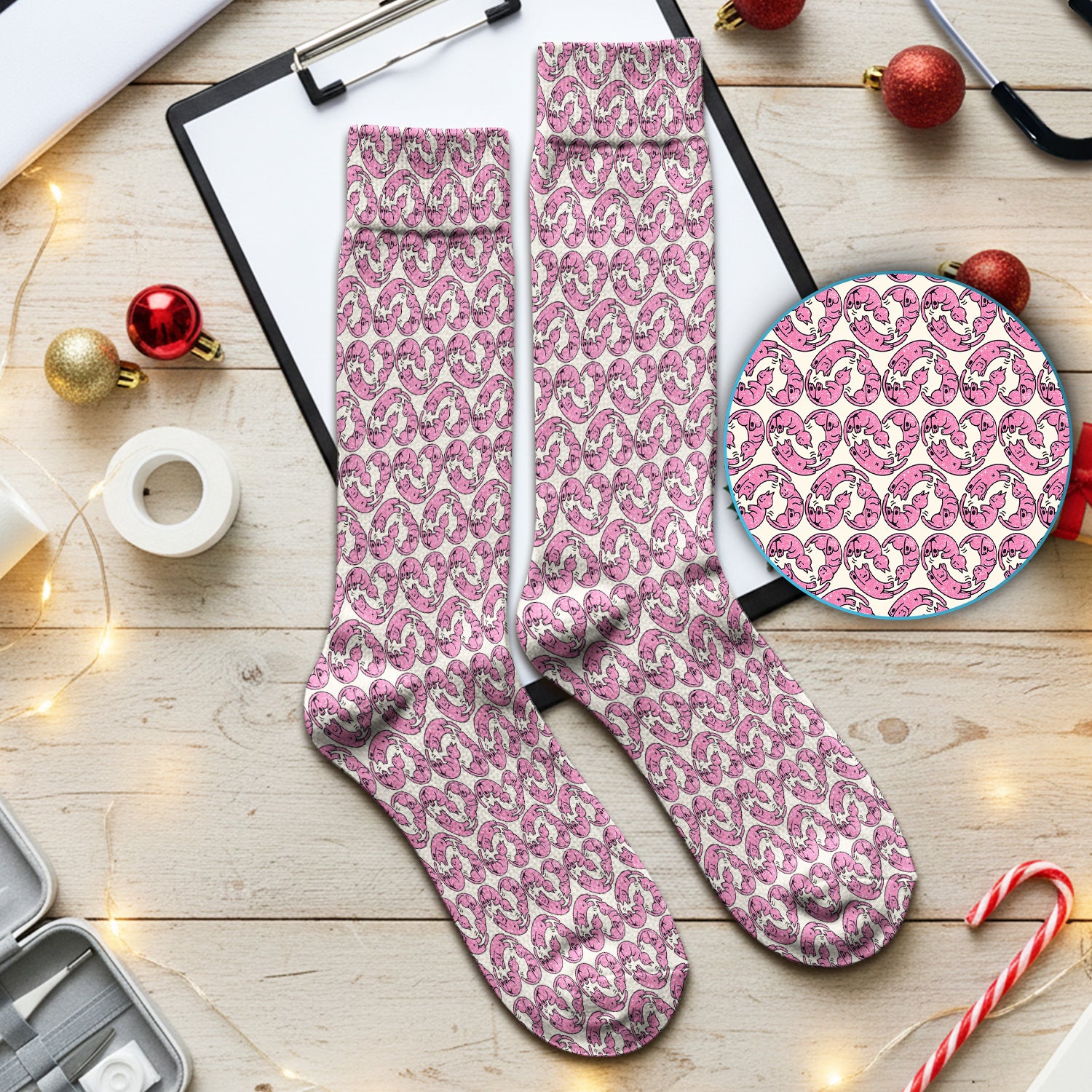 Cute Pink Cat Cartoon Pattern Medical Socks, Adult Socks for Men and Women