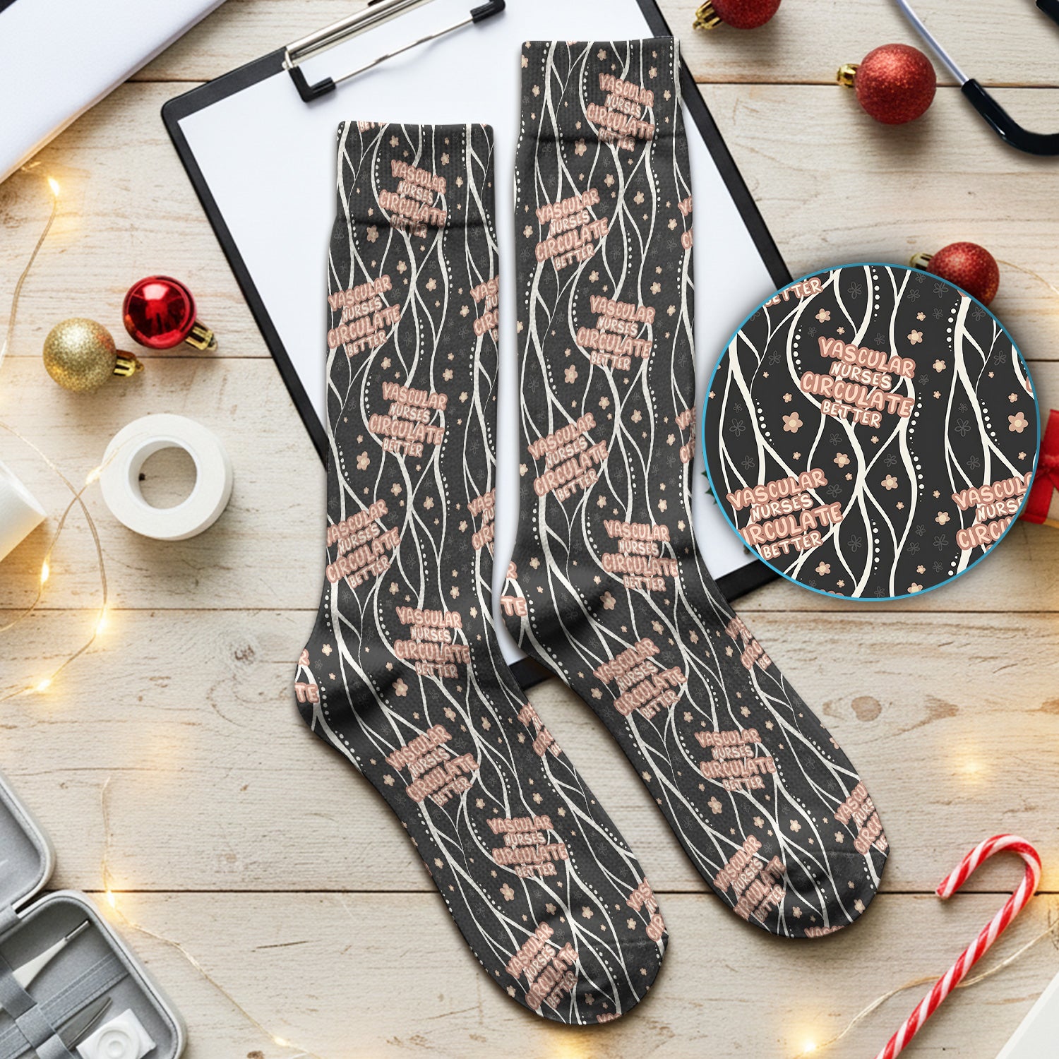 Inspirational Vascular Nurse Circulation Awareness Pattern Socks, Adult Socks for Men and Women