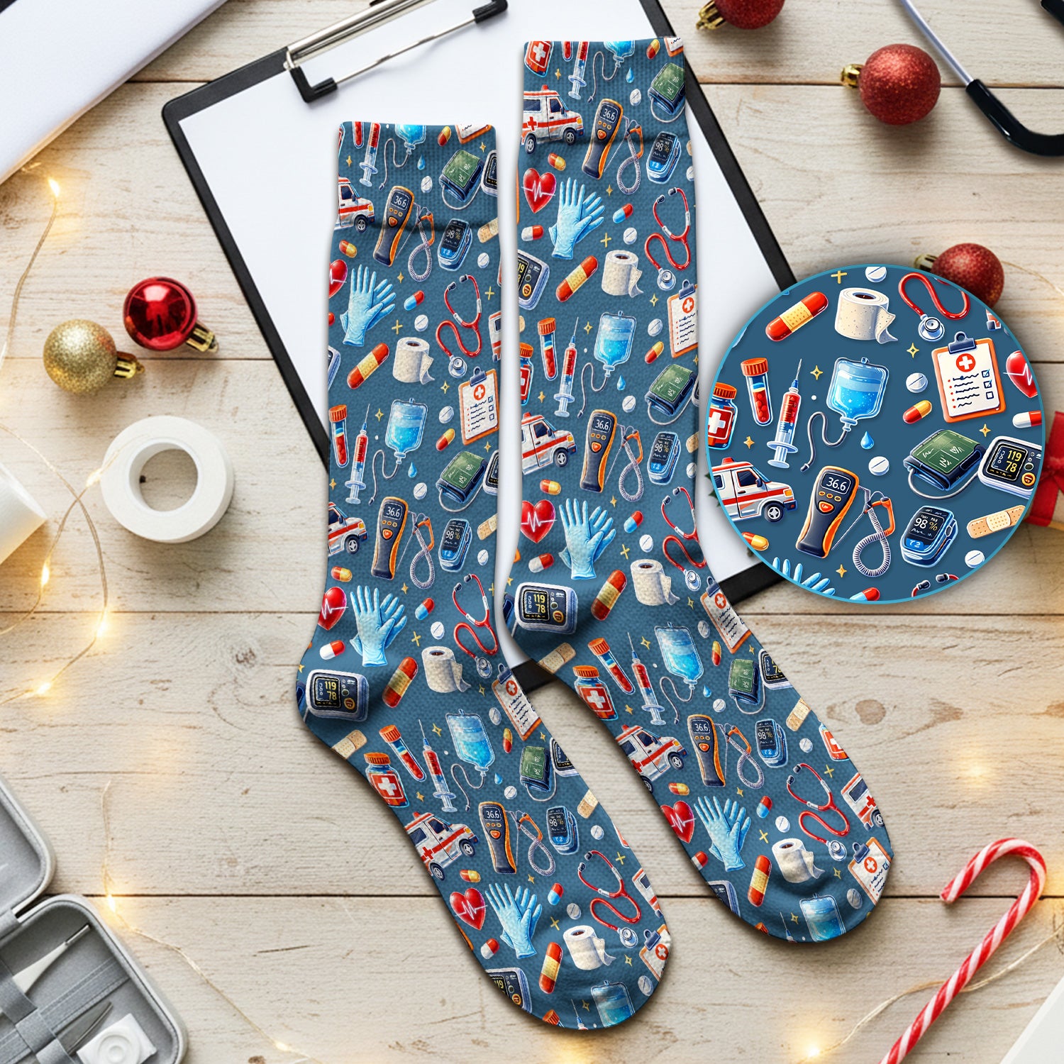 Medical Tools Pattern Ambulance Stethoscope Socks, Socks for Men and Women