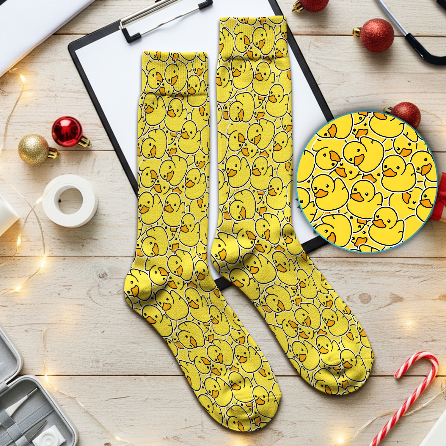 Yellow Rubber Duck Pattern Socks, Adult Socks for Men and Women