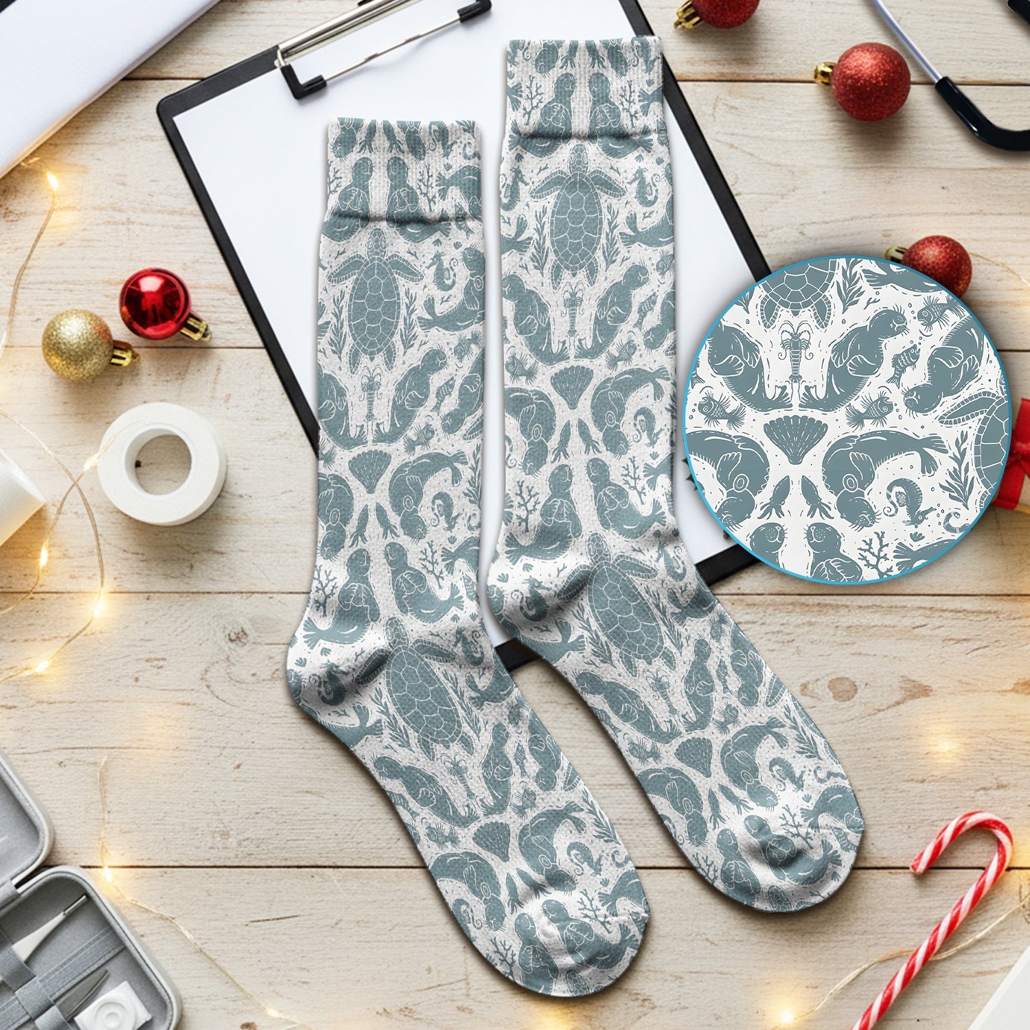 Ocean Sea Marine Life Pattern Socks, Adult Socks for Men and Women