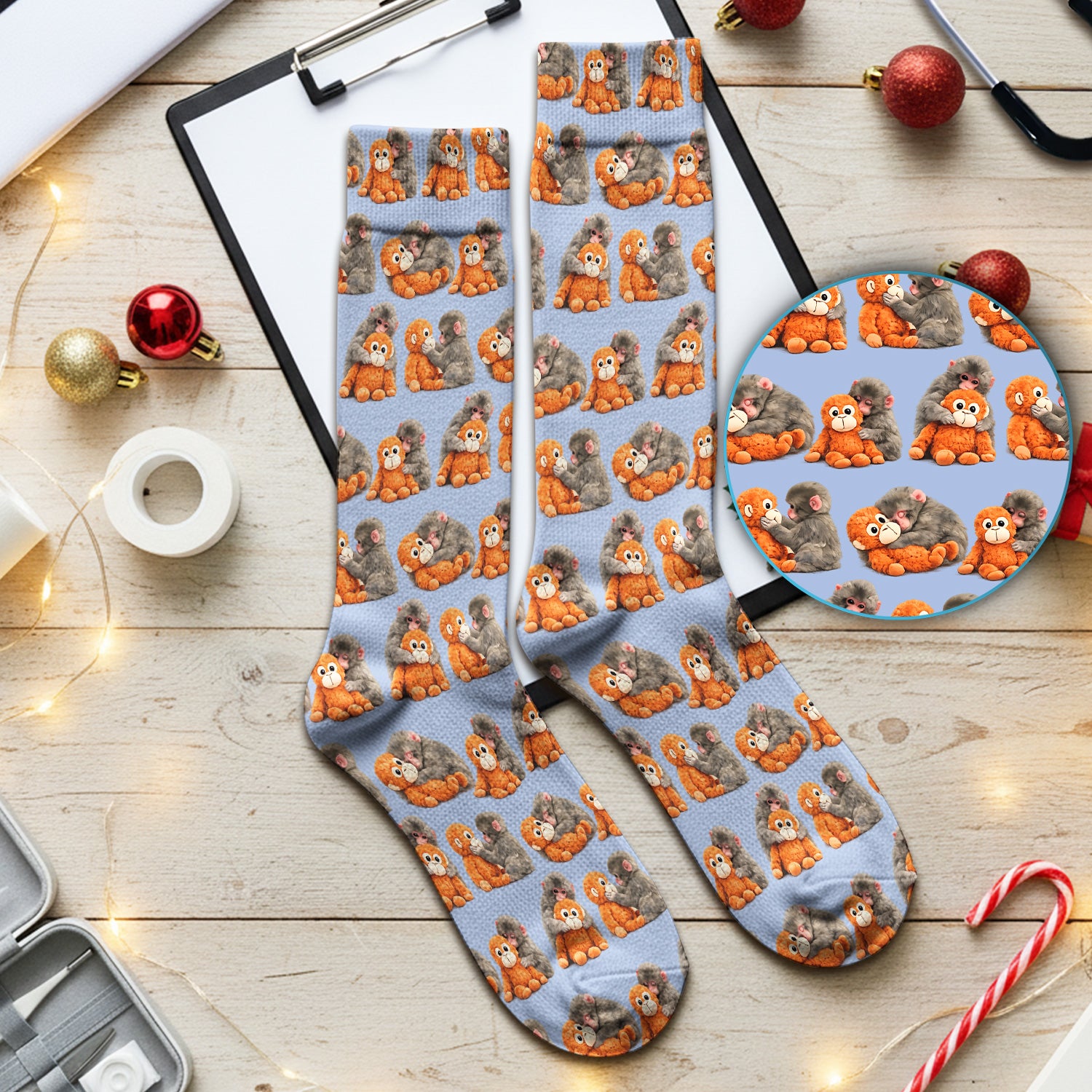 Cute Baby Monkey Plush Toy Animal Pattern Socks, Socks for Nurse Doctor