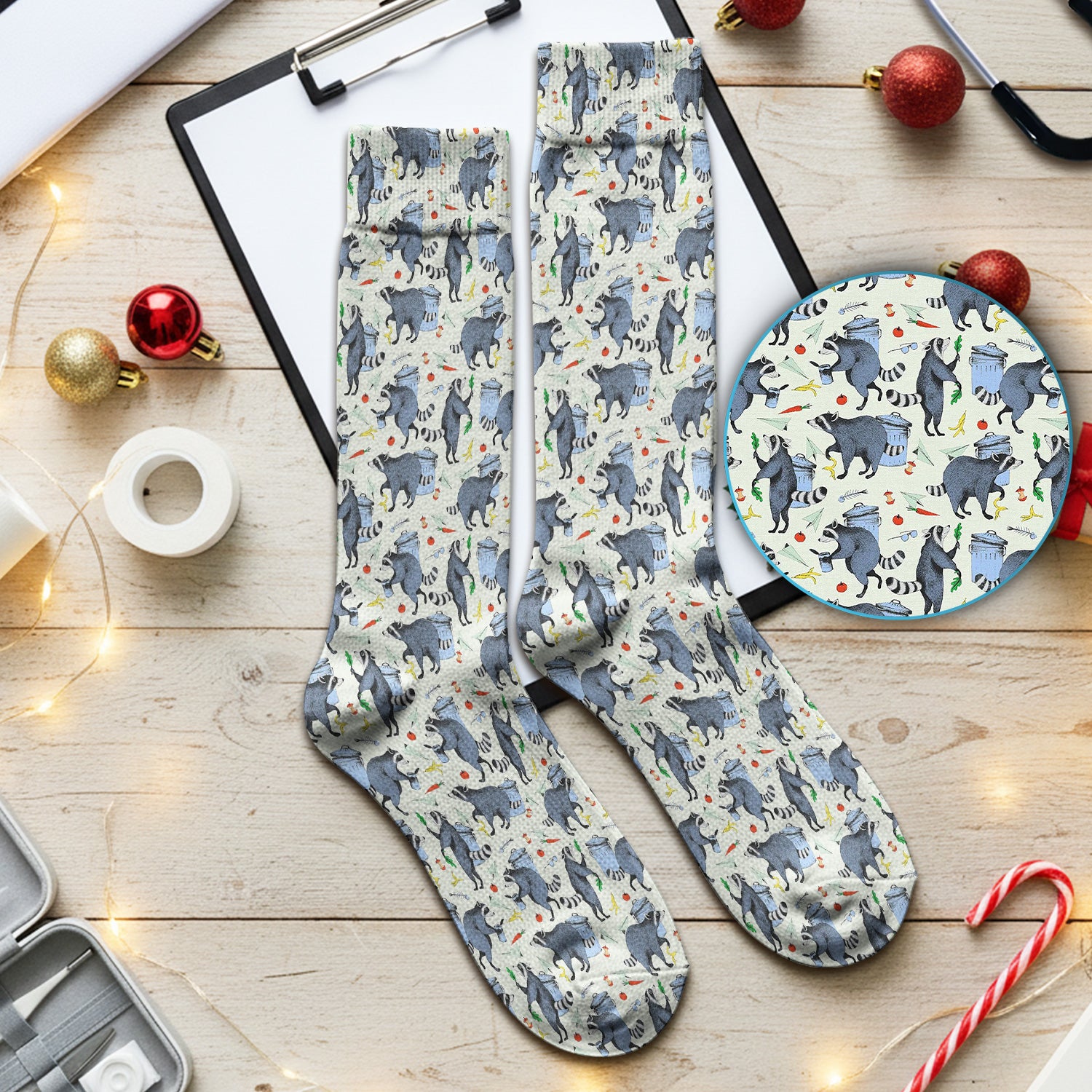 Playful Raccoon Trash Print Medical Socks, Socks for Nurse Doctor