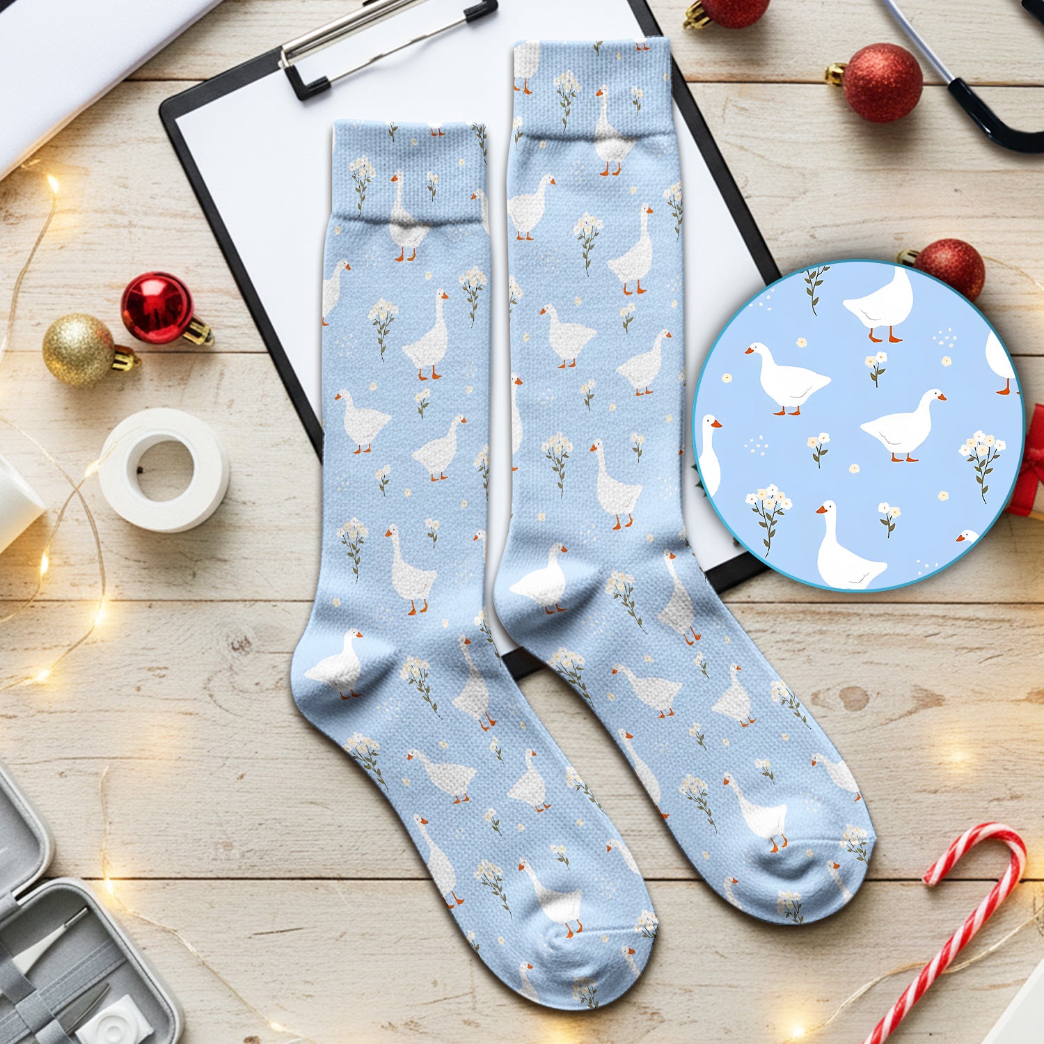Blue Goose Floral Pattern Socks, Socks for Nurse Doctor