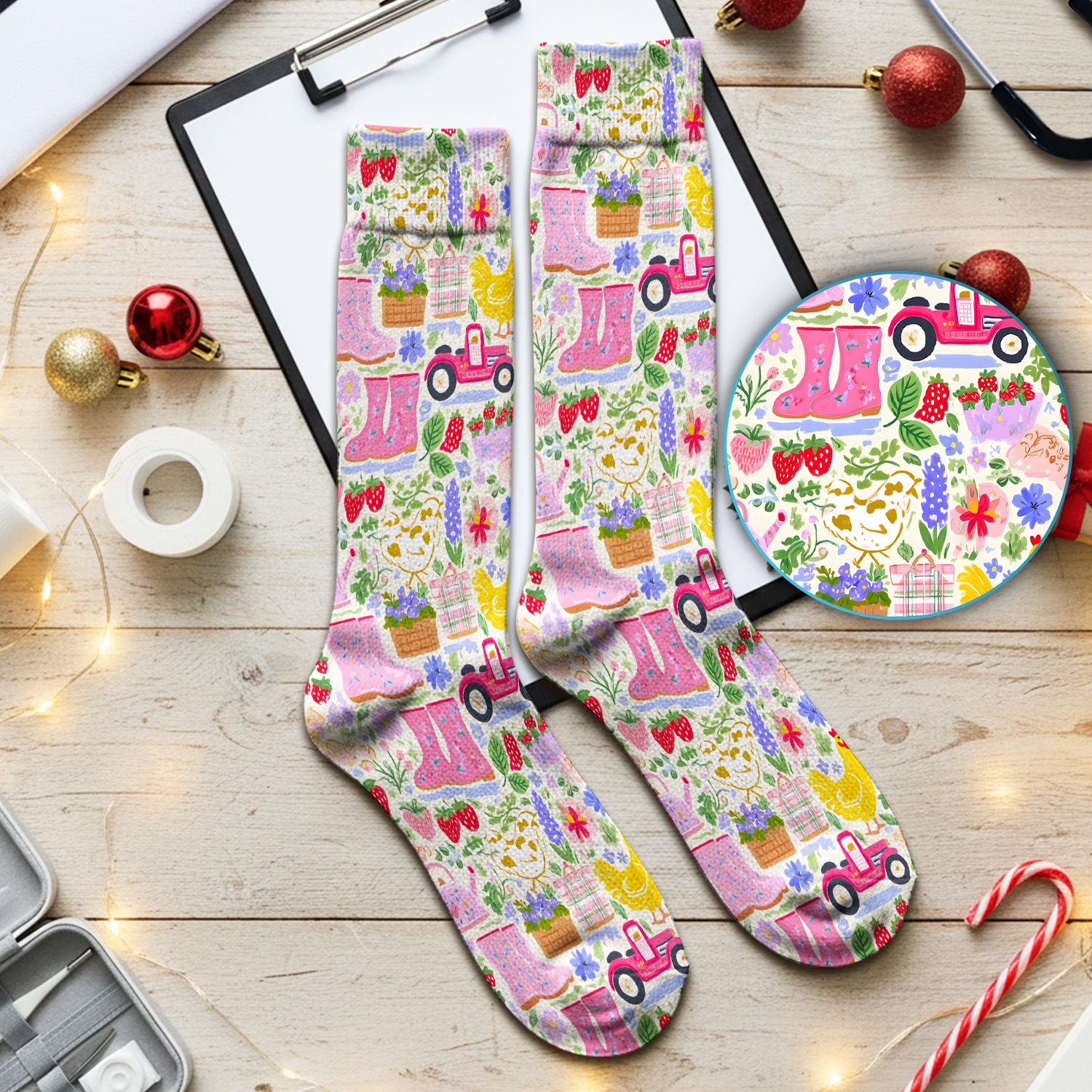 Cute Farm Garden Chicken Pattern Socks, Breathable Fabrics Medical Uniform