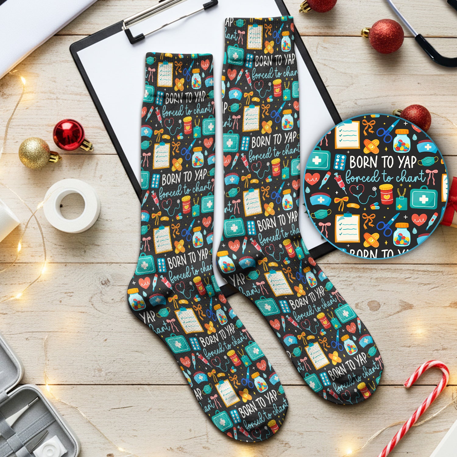 Born To Yap Medical Tools Pattern Socks, Breathable Fabrics Medical Uniform