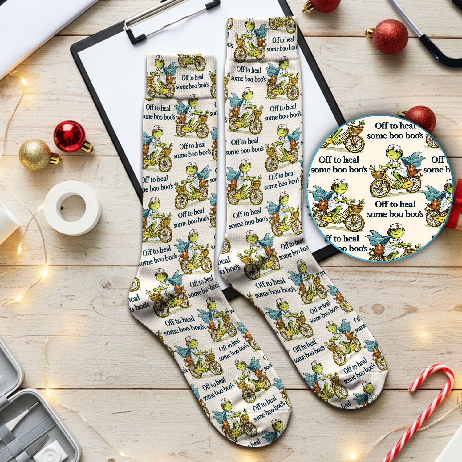 Funny Frog Nurse Cycling Pattern Socks, Breathable Fabrics Medical Uniform