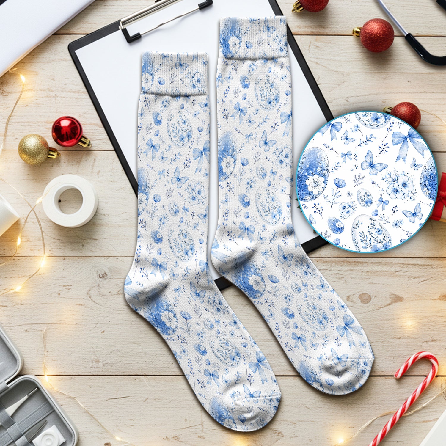Butterfly Floral Bow Vintage Pattern Socks, Breathable Fabrics Medical Uniform