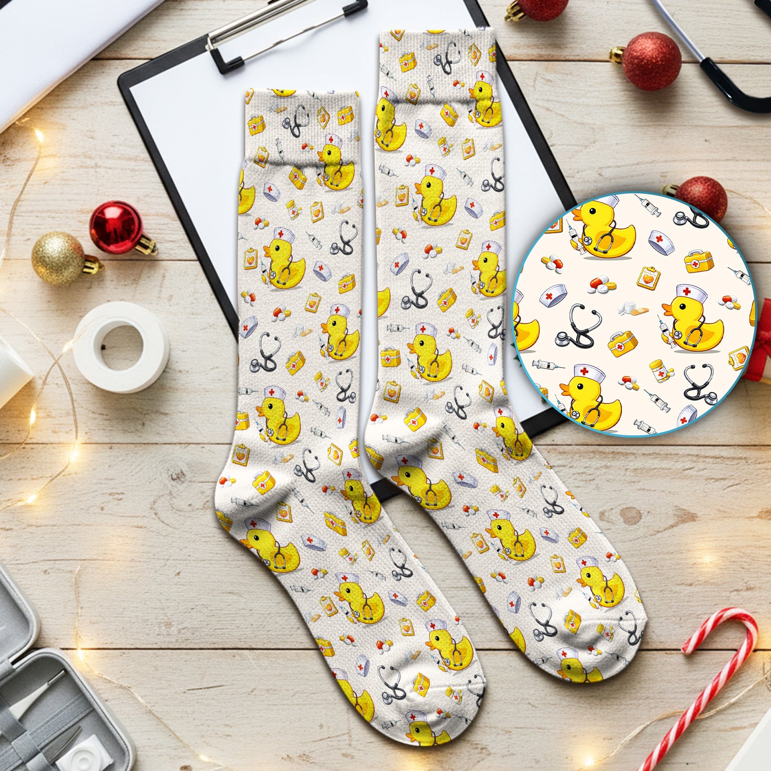 Playful Medical Duck Print Medical Socks, Breathable Fabrics Medical Uniform