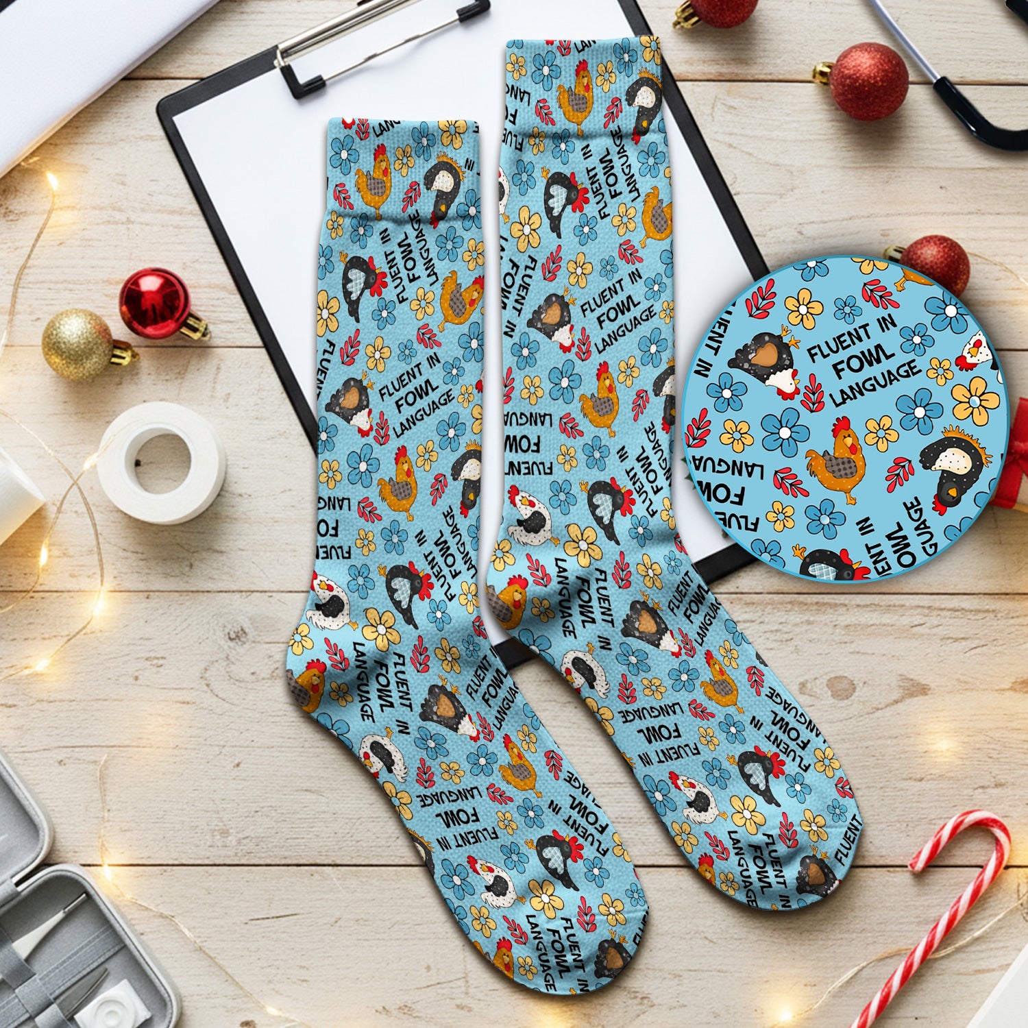 Funny Chicken Fluent in Fowl Language Pattern Socks, Breathable Fabrics Medical Uniform