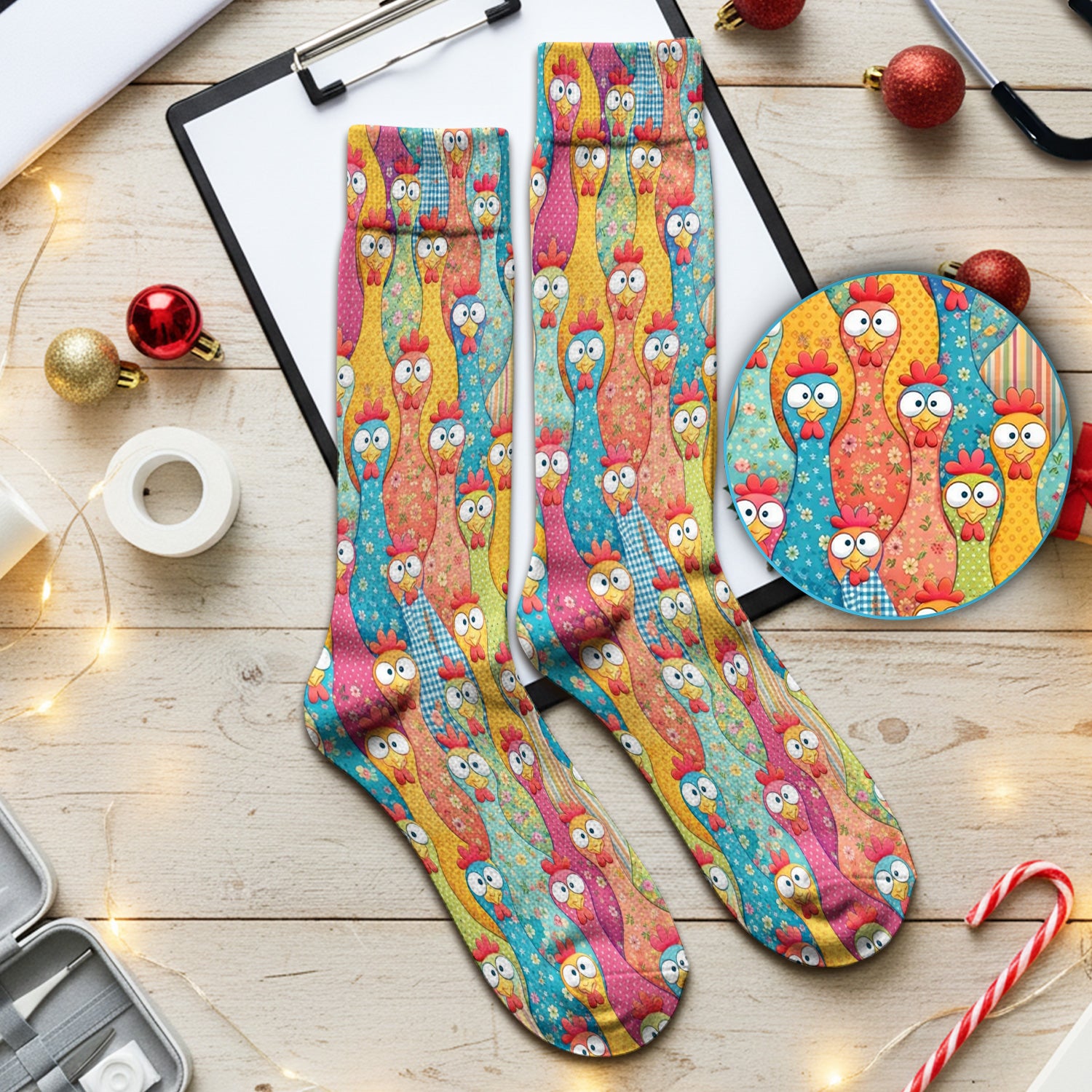 Funny Colorful Chicken Farm Cartoon Pattern Socks, Cute Medical Staff Socks